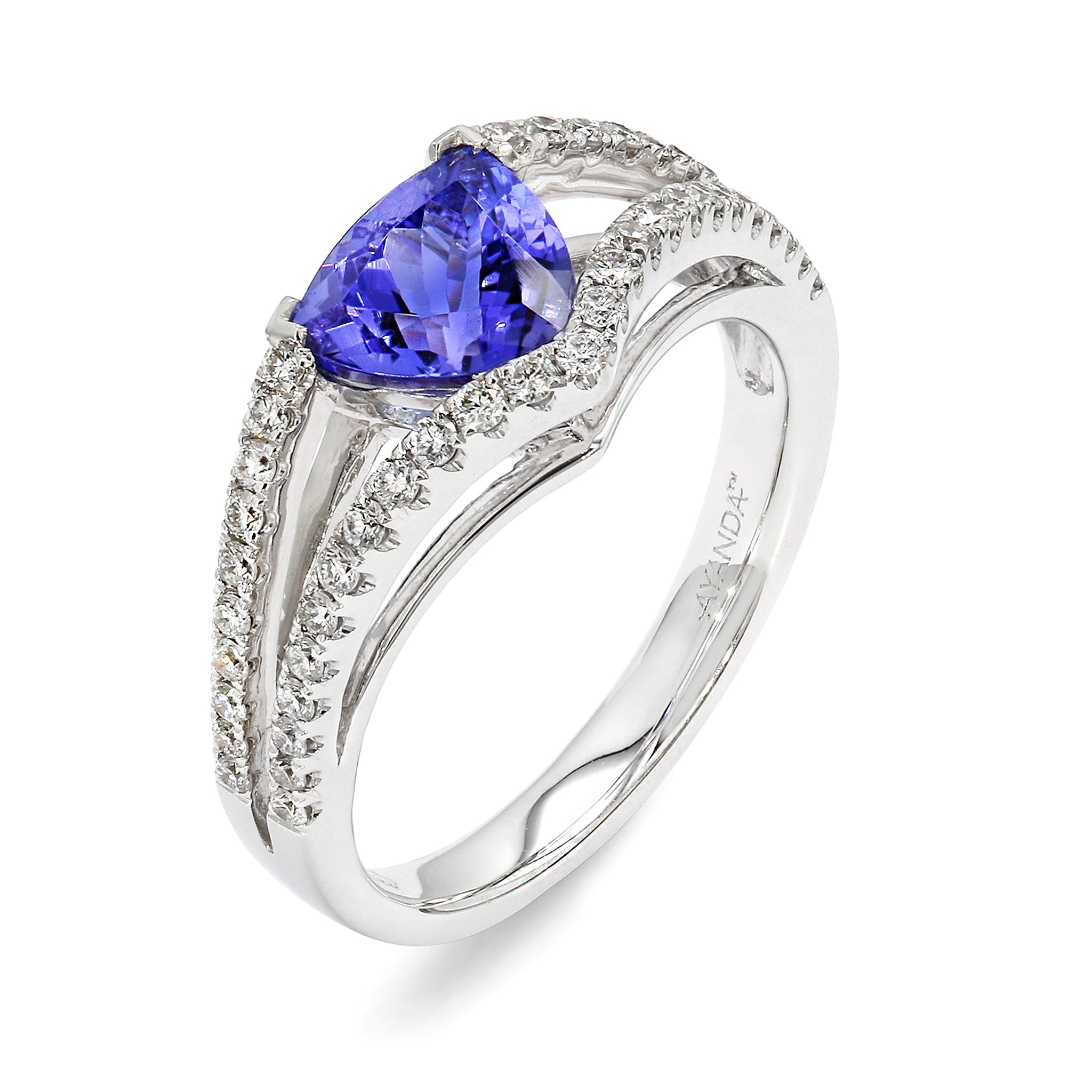 SHIMANSKY.CO.ZA - Tanzanite and Diamond Split Shank Ring - 18K White Gold - 3D View