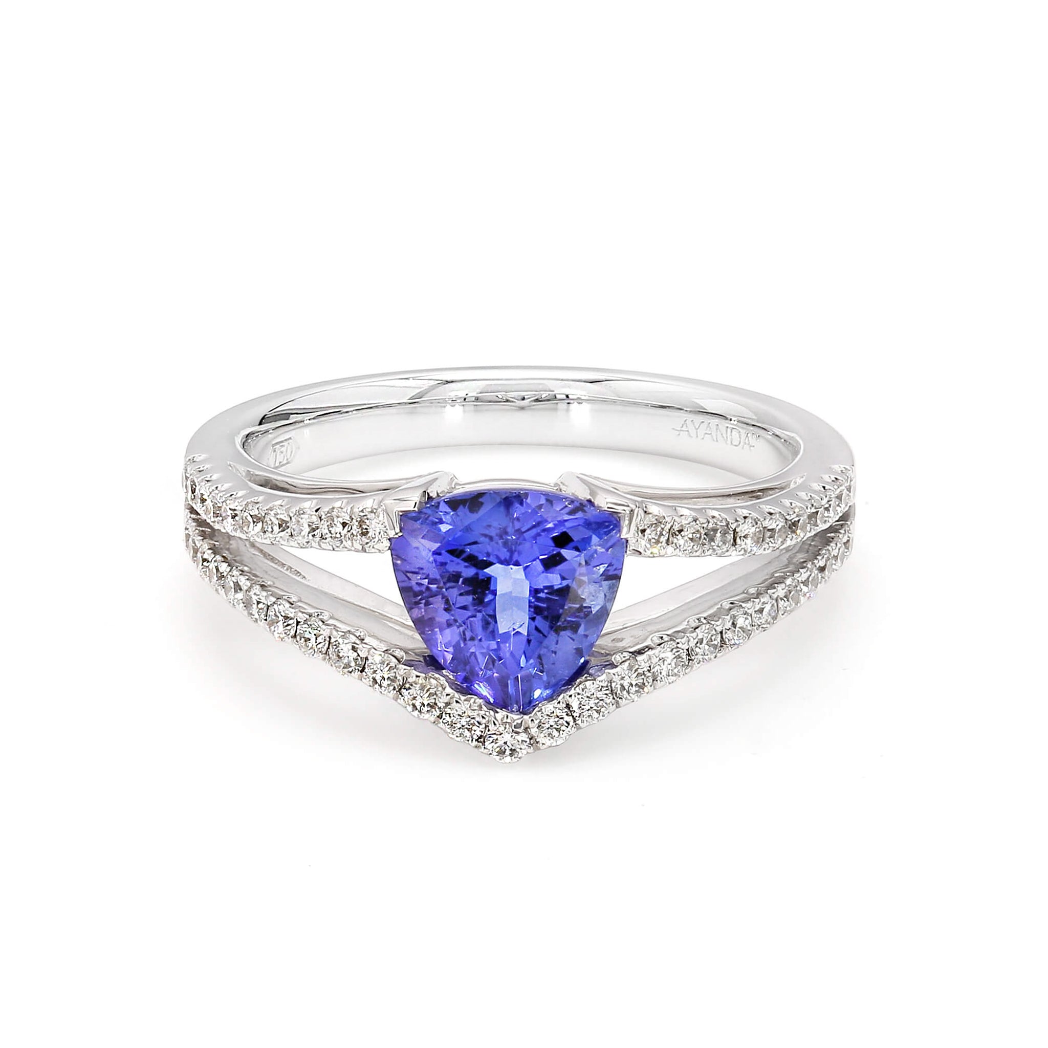 SHIMANSKY.CO.ZA - Tanzanite and Diamond Split Shank Ring - 18K White Gold - Front View