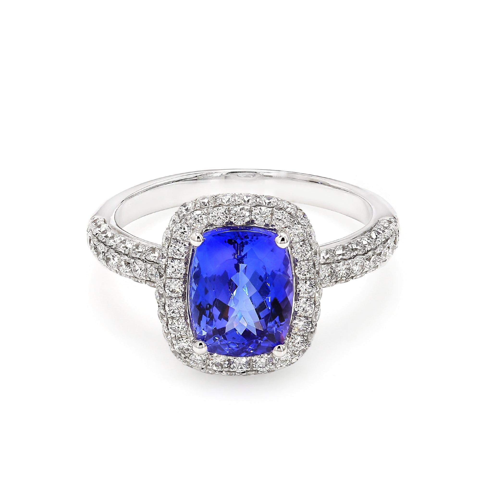 SHIMANSKY.CO.ZA - Tanzanite and Diamond Halo Ring - 18K White Gold - Front View