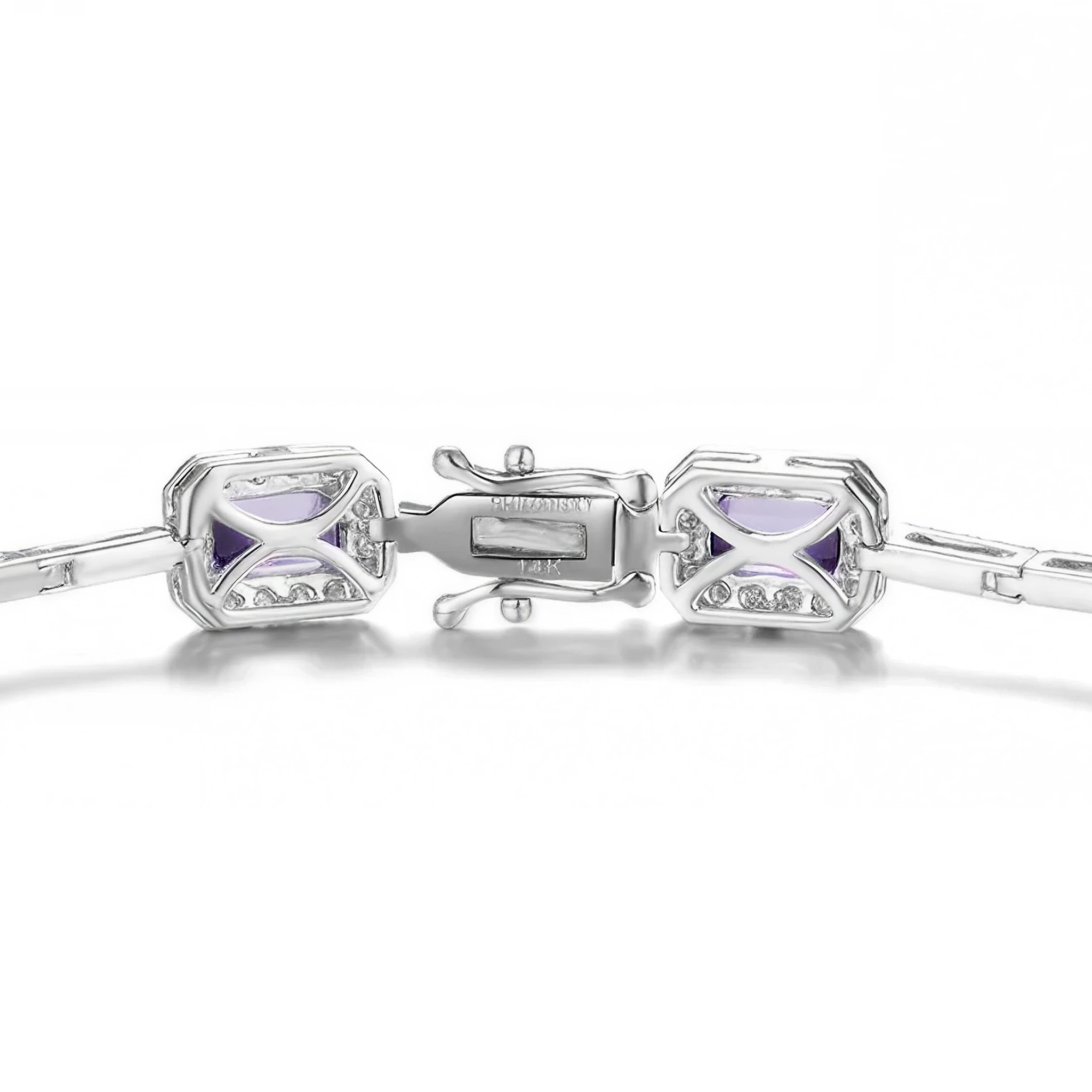 Shimansky 5.4 TCW Tanzanite Emerald Halo Dress Bracelet 14K White Gold Clasp view #Metal_White Gold