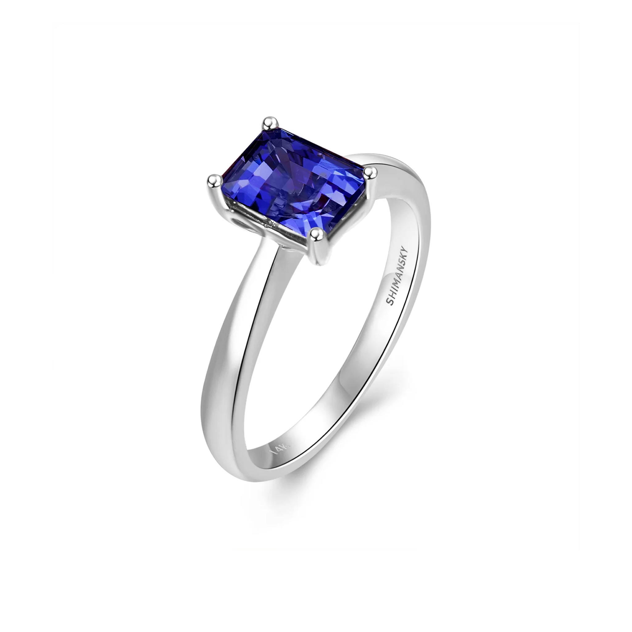Shimansky 1.6ct Tanzanite Emerald Shape Solitaire Ring in 14K White Gold 3D View #card-first #Metal_White Gold