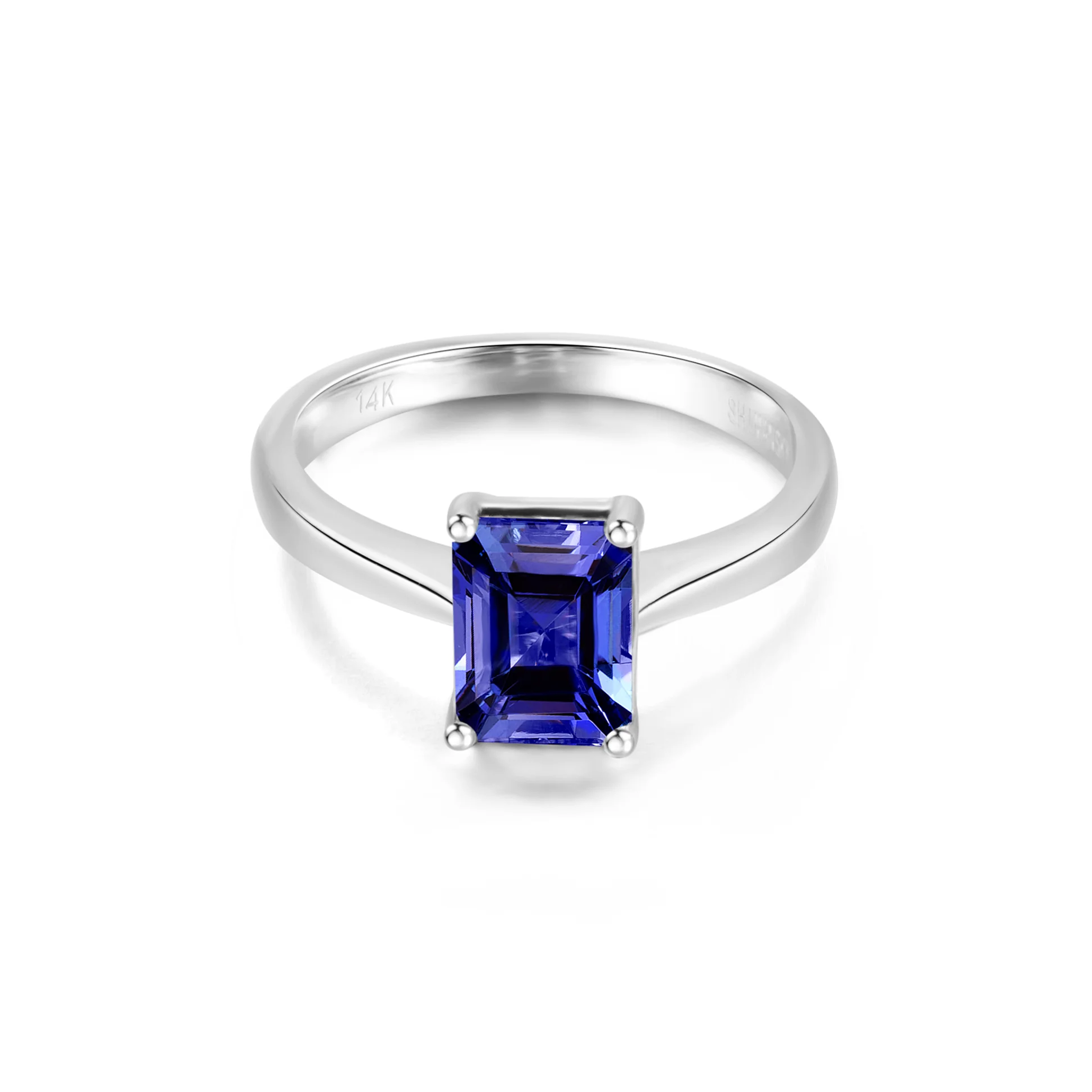 Shimansky 1.6ct Tanzanite Emerald Shape Solitaire Ring in 14K White Gold Front View #Metal_White Gold