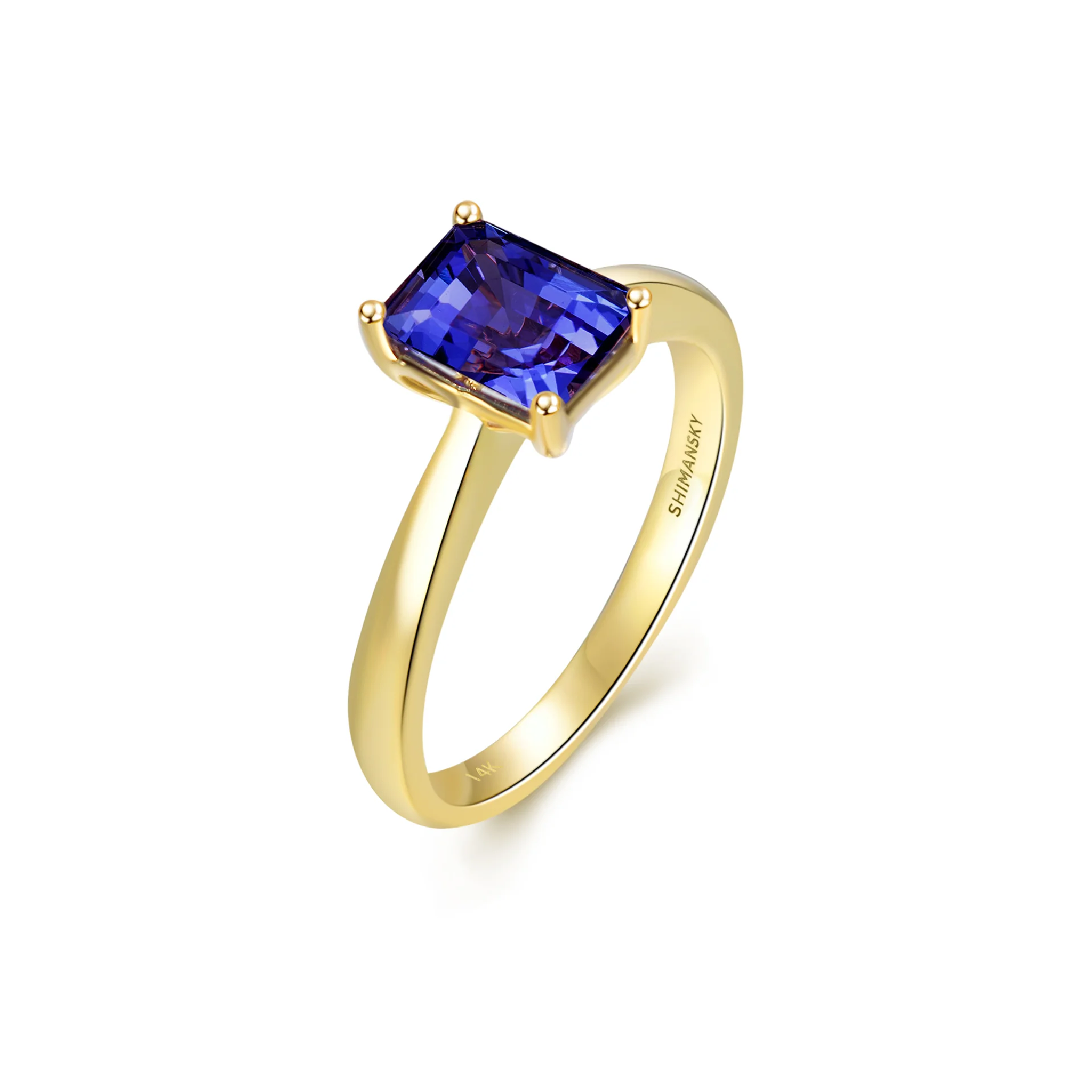 Shimansky 1.6ct Tanzanite Emerald Shape Solitaire ring 14K Yellow Gold 3D View #Metal_Yellow Gold #card-first
