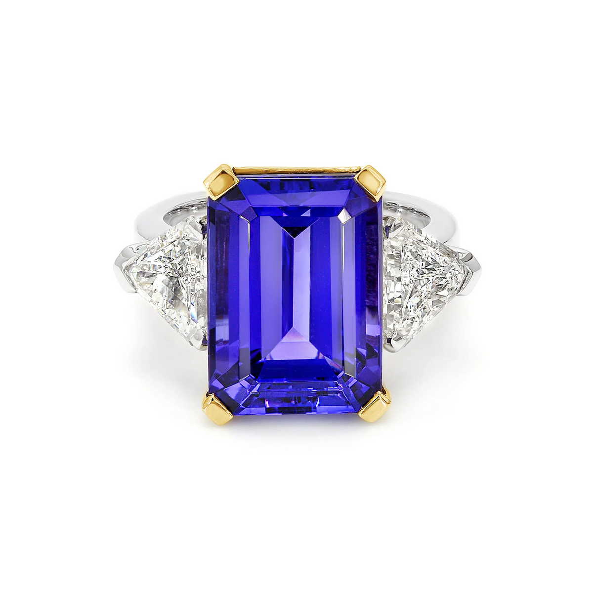 Shimansky 11.9 TCW Tanzanite Emerald Trilogy Ring in 18K White Gold Front View