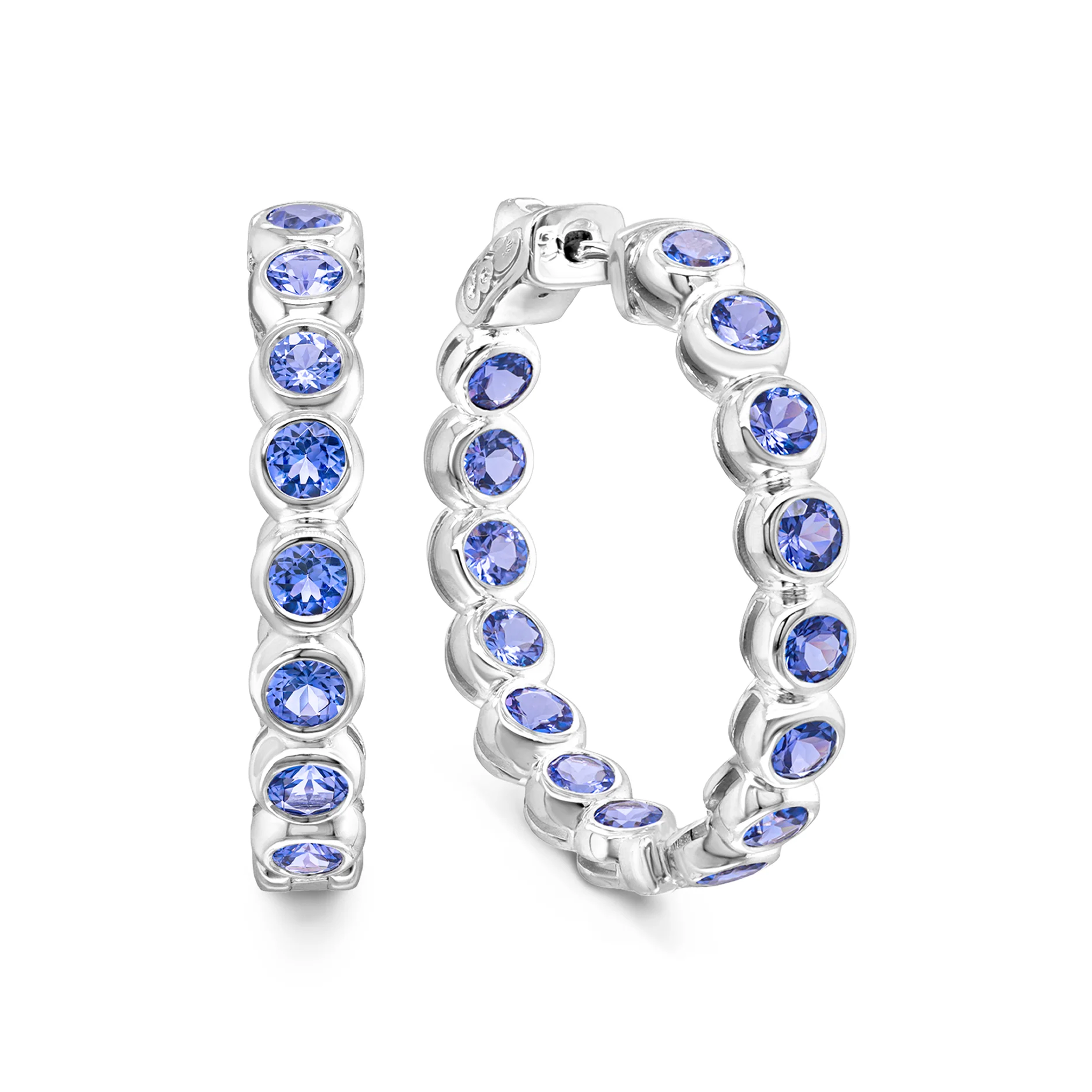 Shimansky 5.6 TCW Tanzanite Hoop Earrings in 14K White Gold 3D View #Metal_White Gold