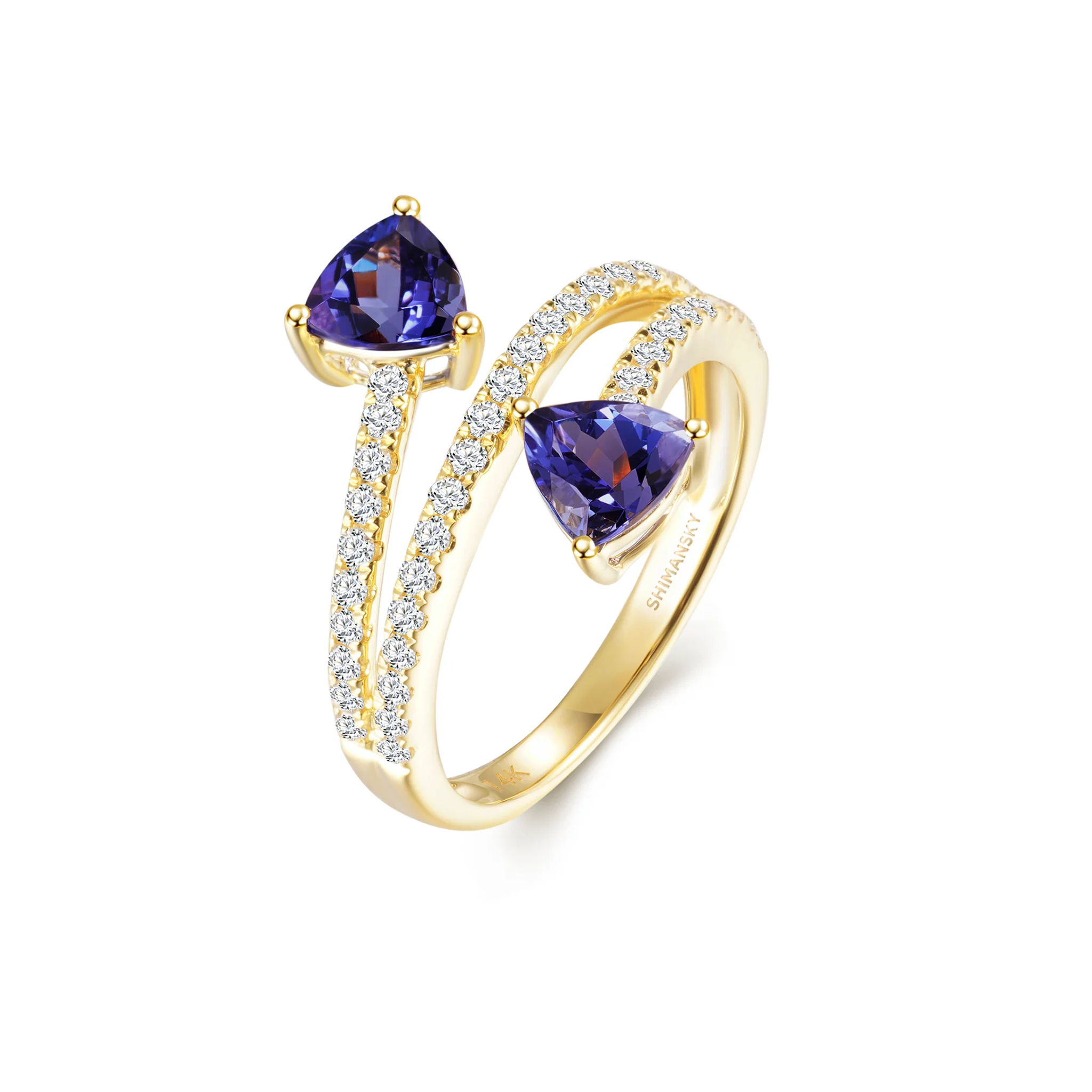 Shimansky 1.4 TCW Tanzanite Microset Overlap Ring 14K Yellow Gold 3D View #Metal_Yellow Gold #card-first