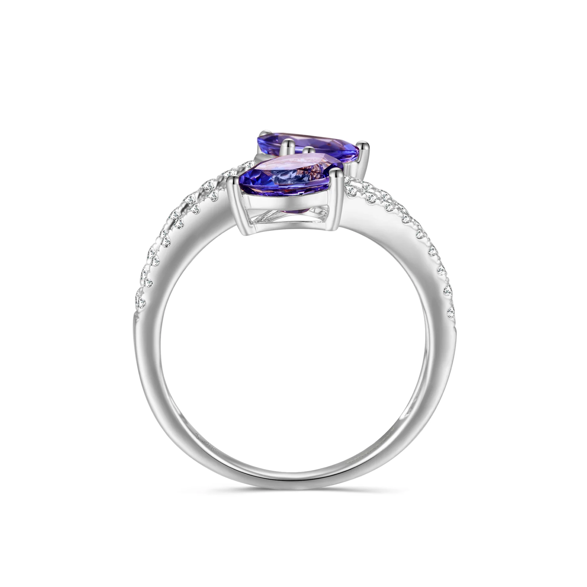 Shimansky 1.2 TCW Tanzanite Microset Overlap Ring 14K White Gold Side View #Metal_White Gold