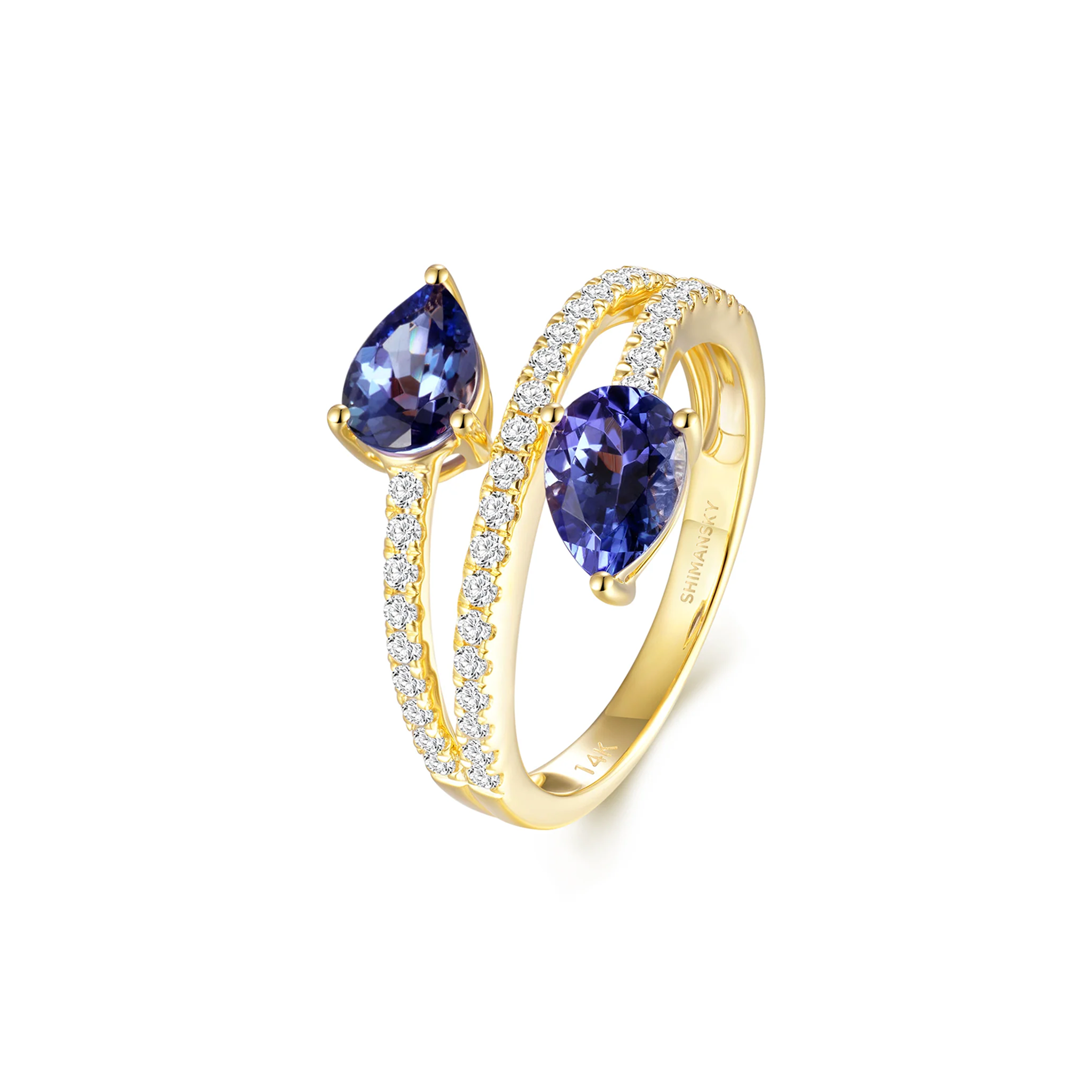 Shimansky 1.5 TCW Tanzanite Microset Overlap Ring 14K Yellow Gold 3D View #Metal_Yellow Gold #card-first