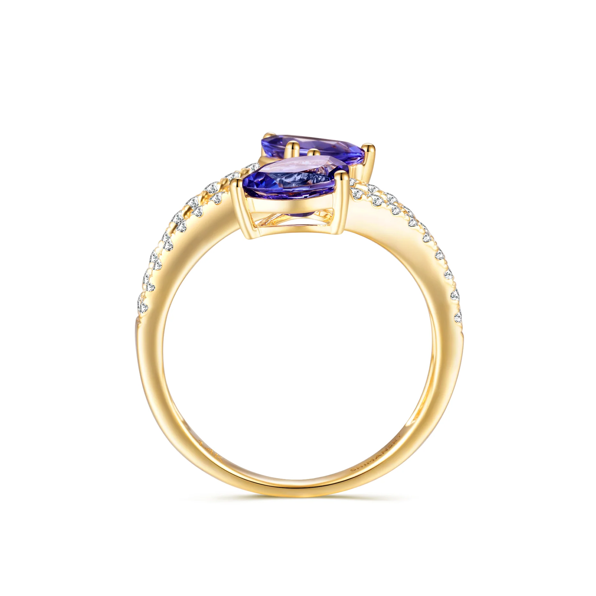 Shimansky 1.5 TCW Tanzanite Microset Overlap Ring 14K Yellow Gold Side View #Metal_Yellow Gold