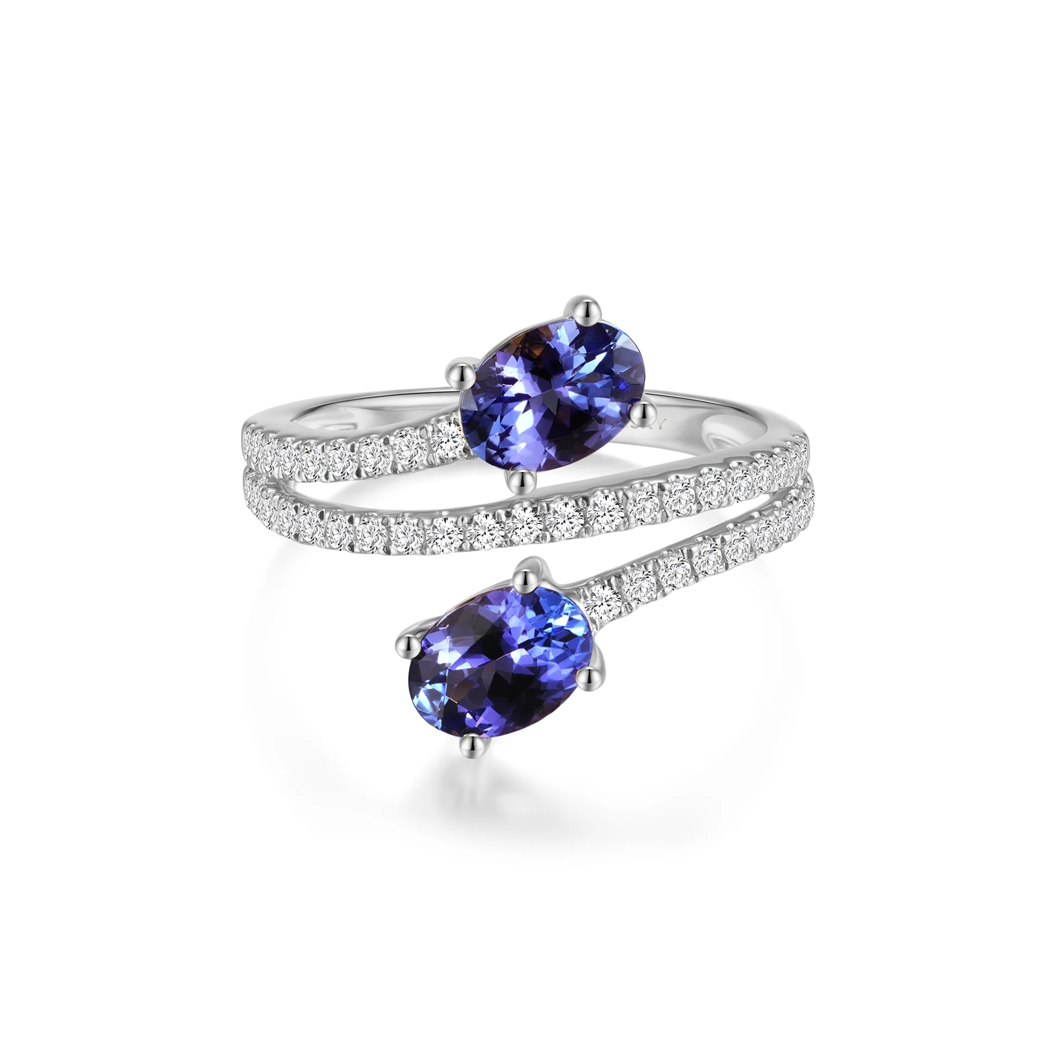 Shimansky 1.5 TCW Tanzanite Microset Overlap Ring 14K White Gold Front View #Metal_White Gold