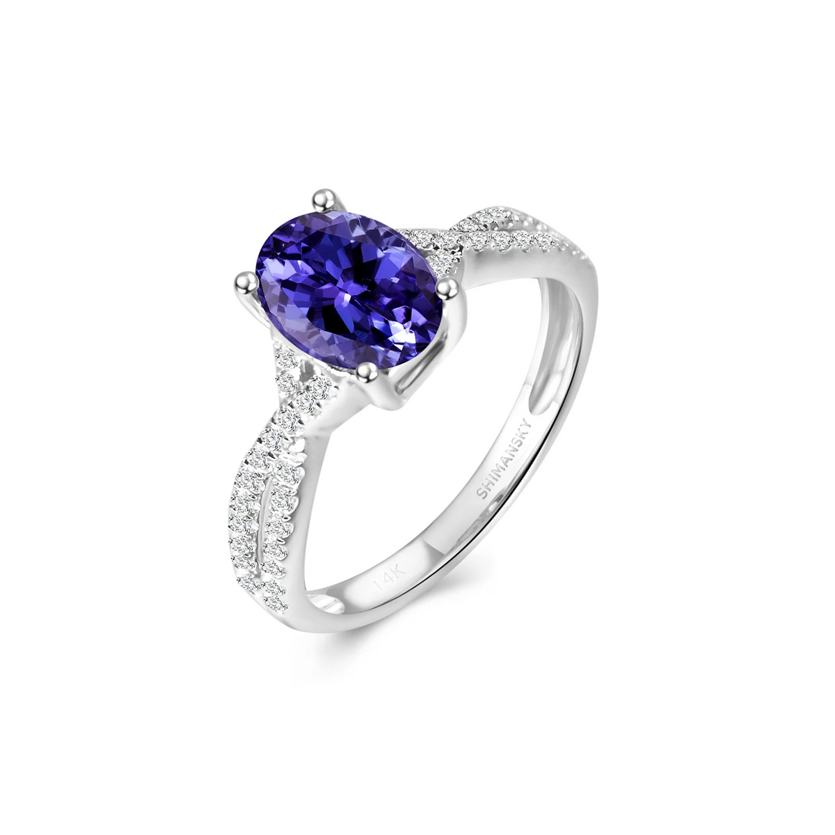 Shimansky 1.6 TCW Tanzanite Oval Microset Ring in 14K White Gold 3D View #card-first