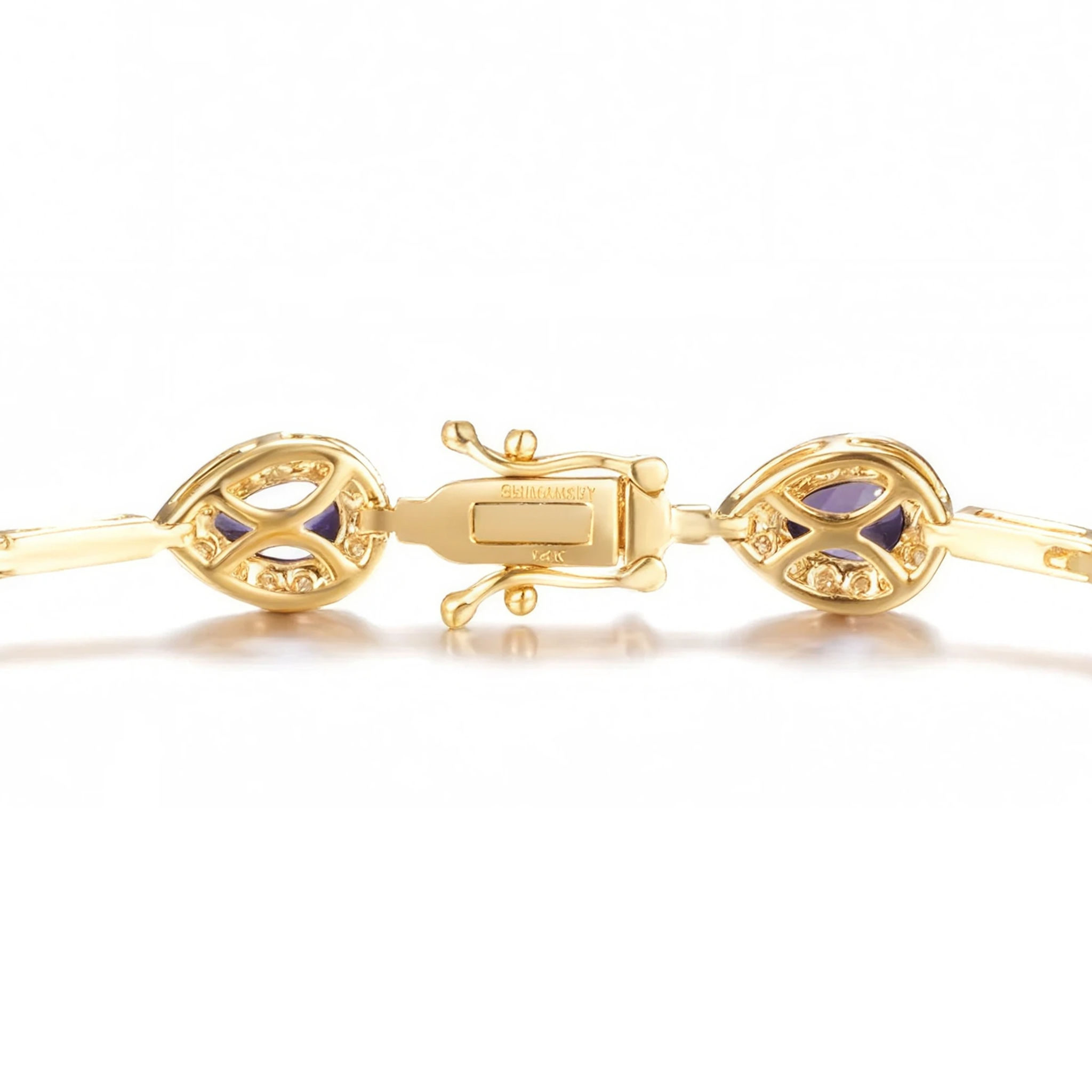 Shimansky 3.7 TCW Tanzanite Pear Halo Dress Bracelet 14K White Gold Clasp View #Metal_Yellow Gold