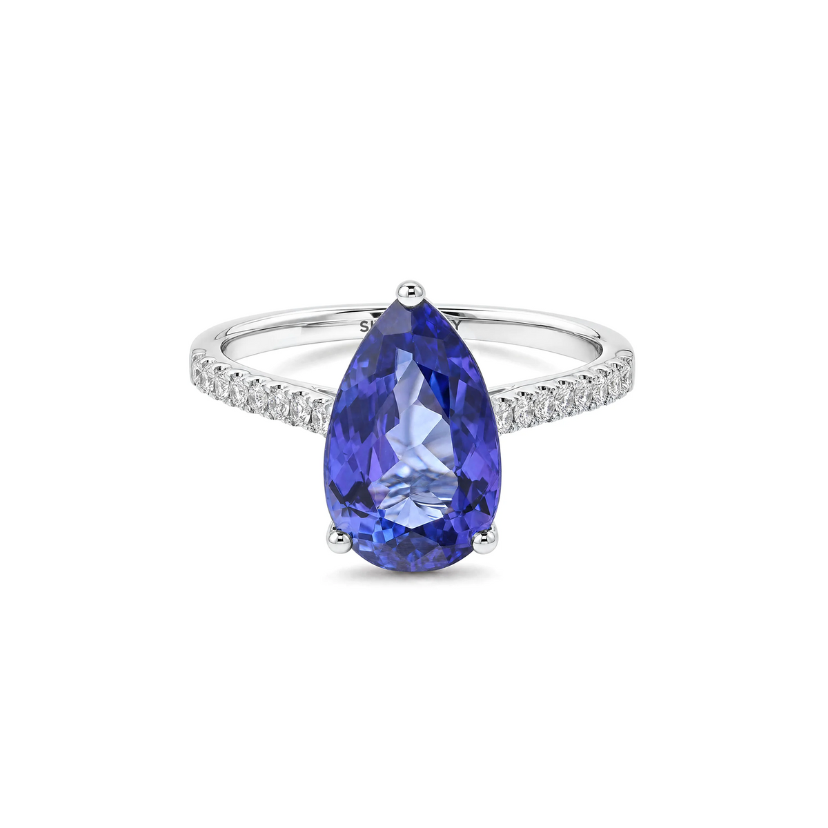 Shimansky 3.2ct Pear Tanzanite Microset Ring 18K White Gold - Front View #Metal_White Gold