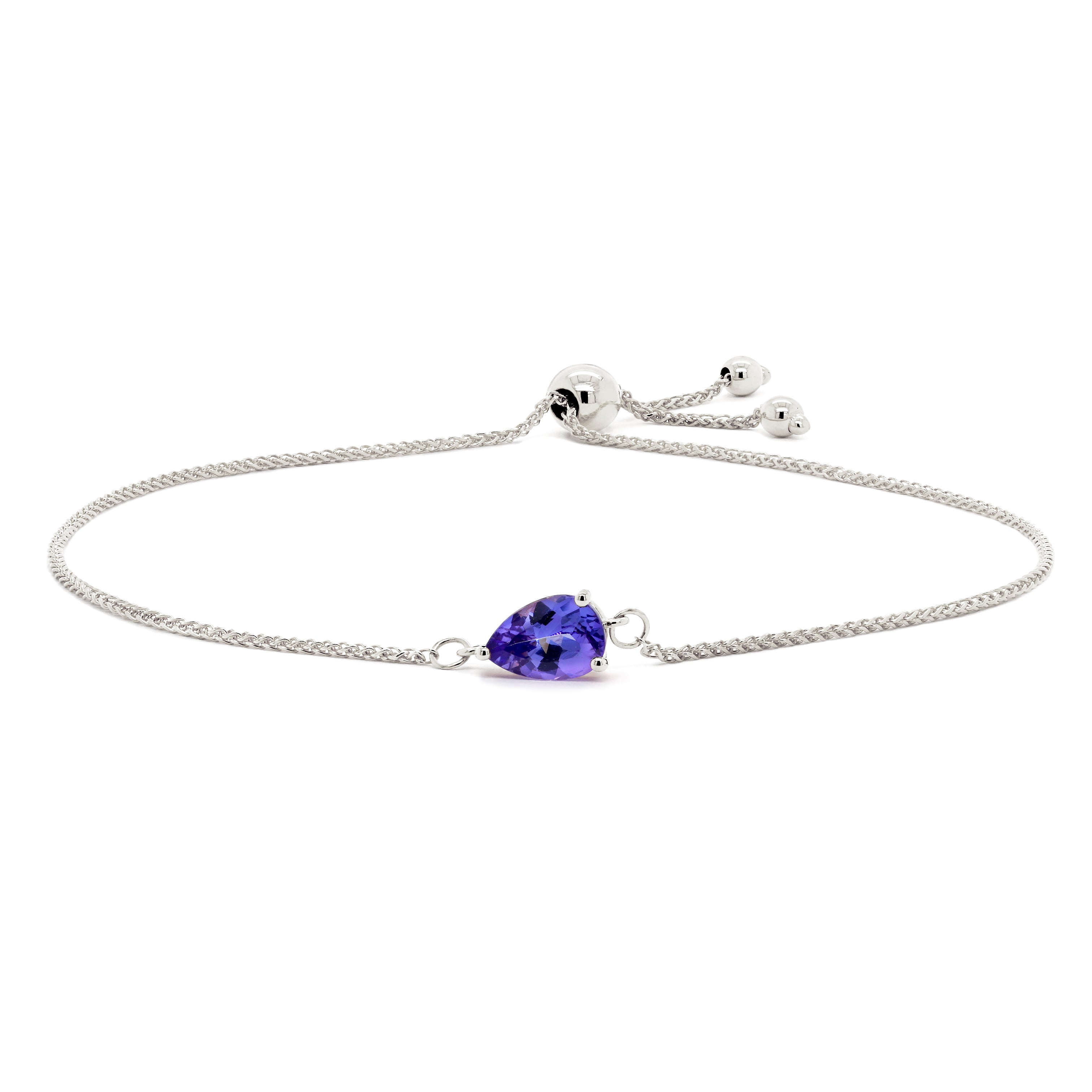 Tanzanite Pear Shape 0.60 Carat Bolero Bracelet 14K White Gold Front View