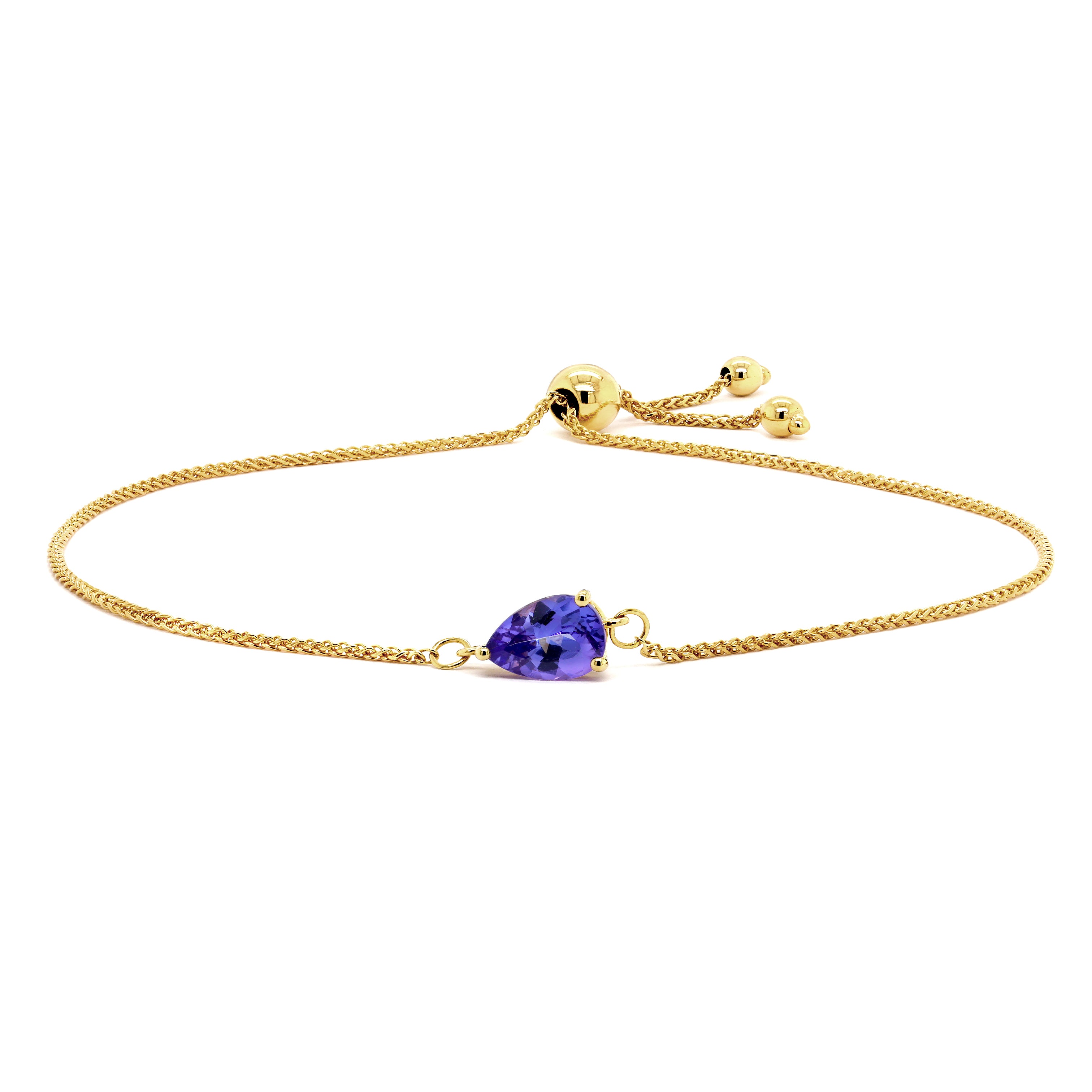 Tanzanite Pear Shape 0.70 Carat Bolero Bracelet 14K Yellow Gold Front View