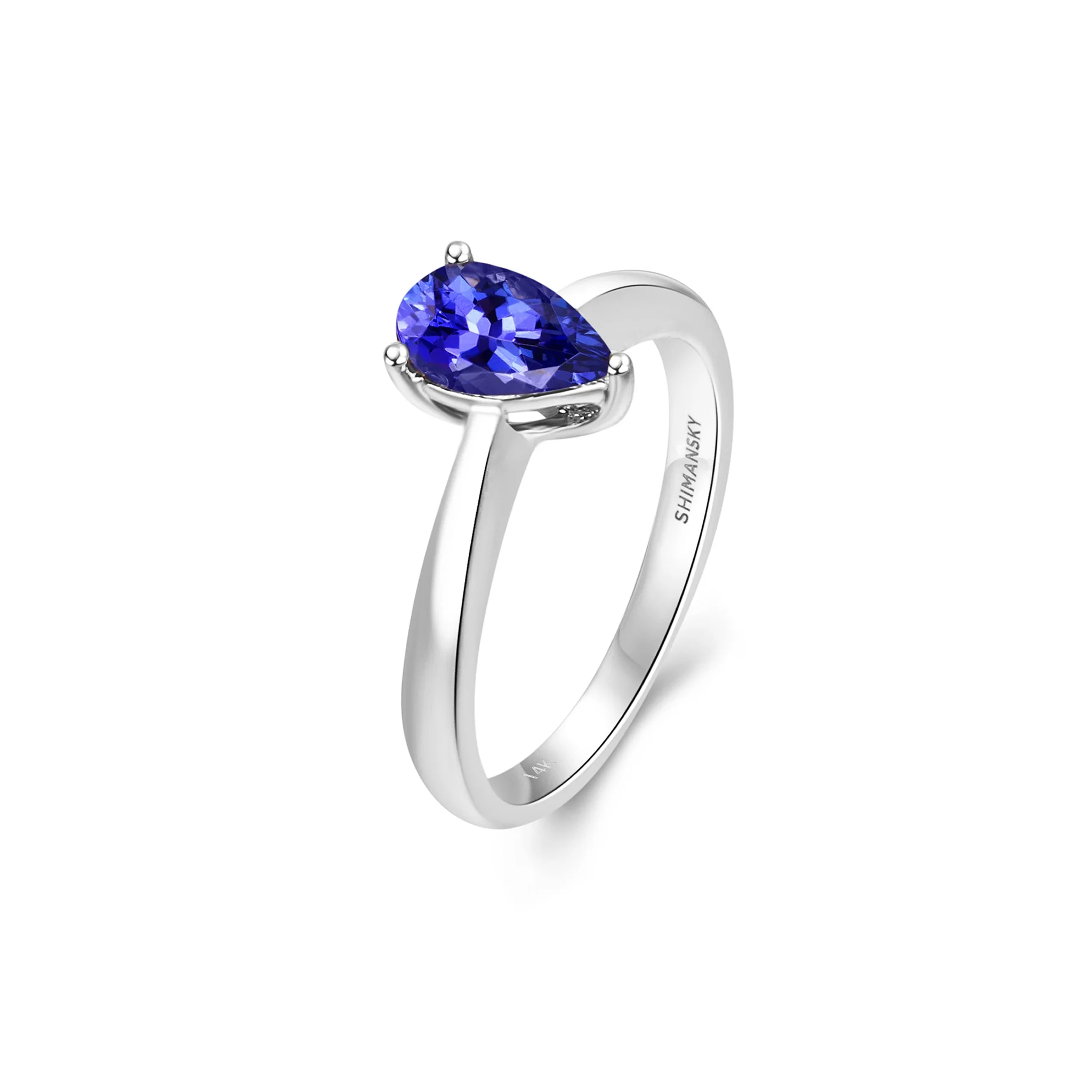 Shimansky 0.9 Carat Tanzanite Pear Shape Solitaire ring 14K White Gold 3D View #Metal_White Gold #card-first