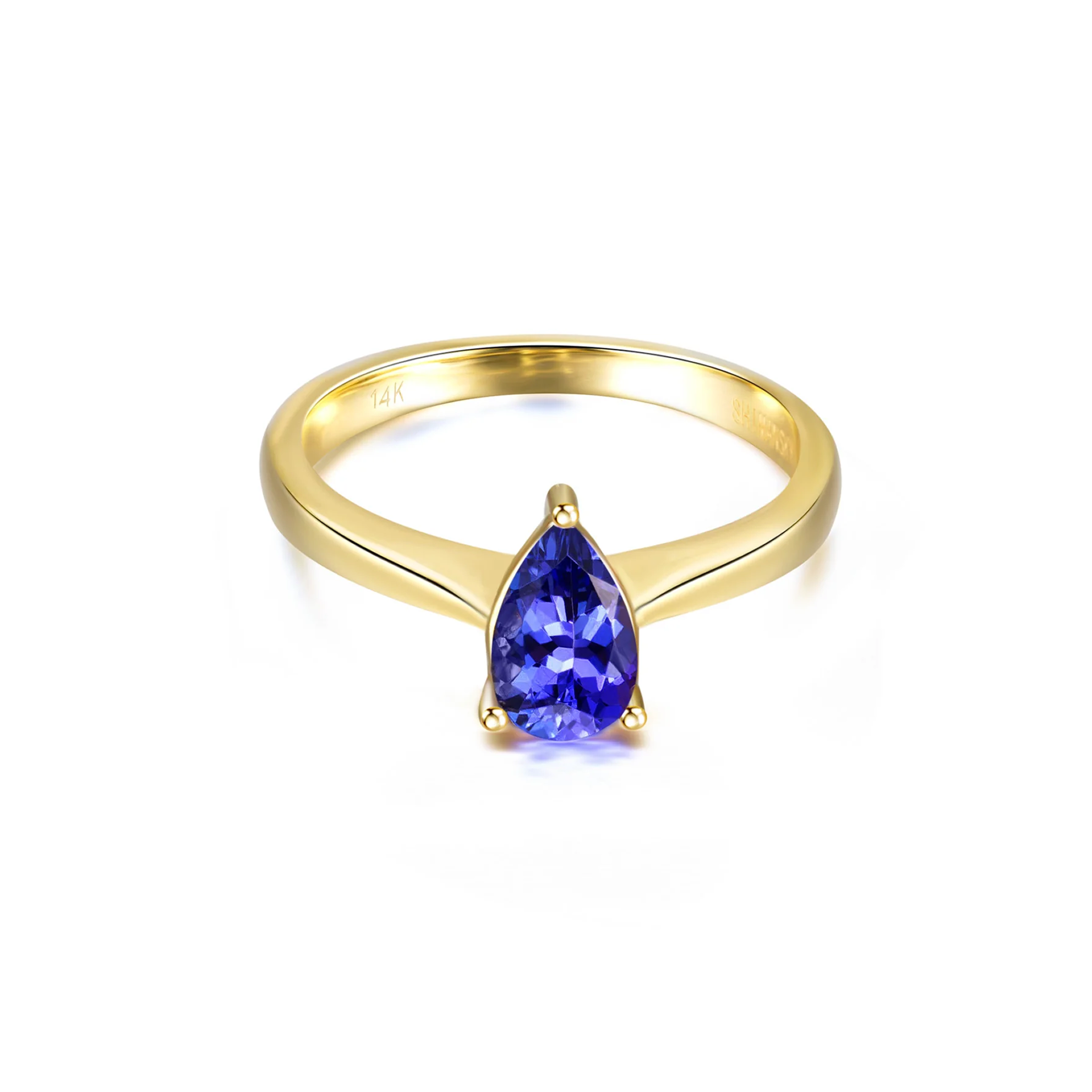 Shimansky 0.9ct Tanzanite Pear Shape Solitaire Ring in 14K Gold Front View #Metal_Yellow Gold