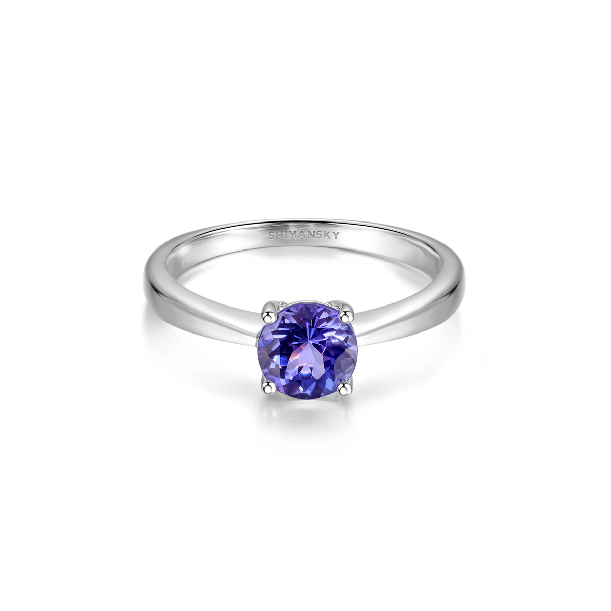 Shimansky 0.9ct Tanzanite Round Solitaire Ring in 14K White Gold Front View