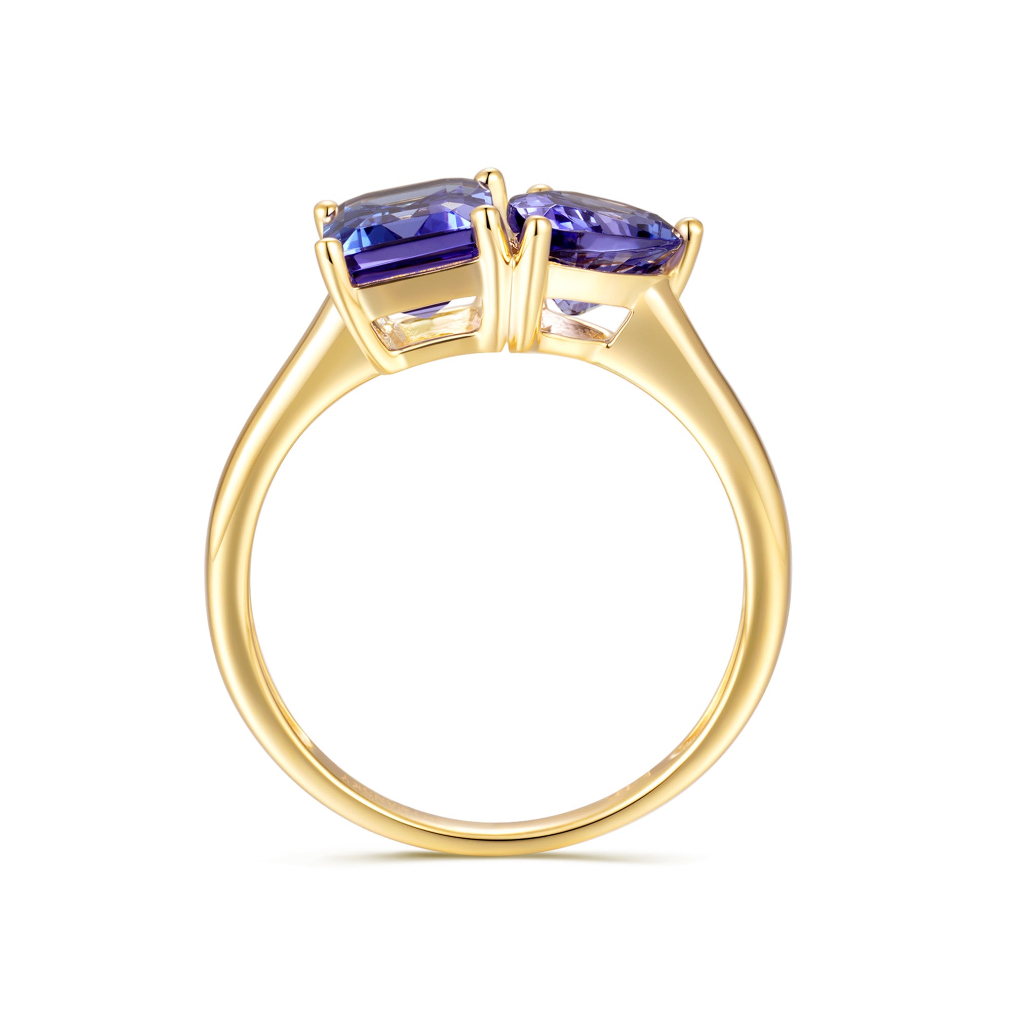 Toi et Moi Mixed Cut Tanzanite Ring in 14K Yellow Gold - Side View