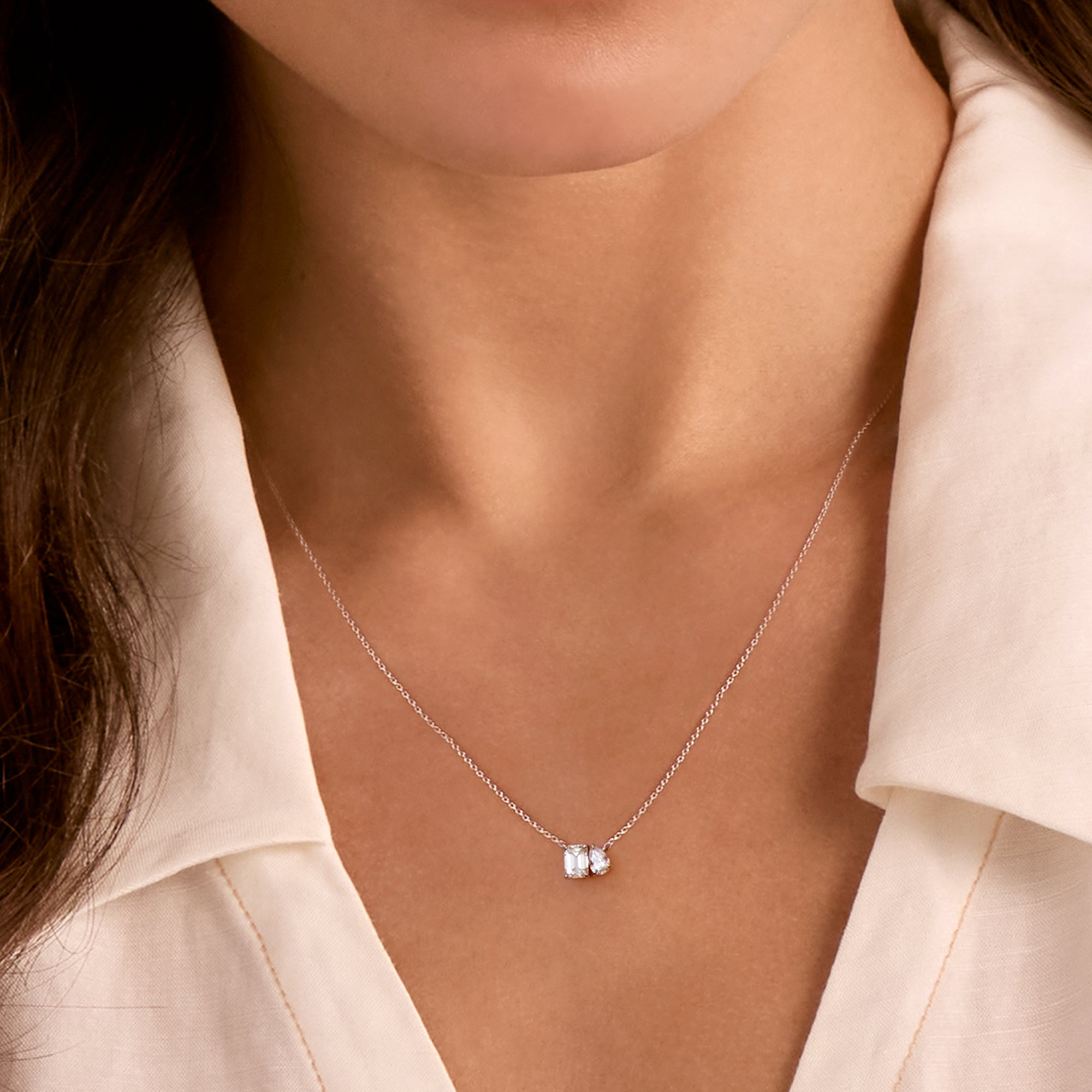 Shimansky 0.5 TCW Toi et Moi Diamond Necklace 14K White Gold Model View