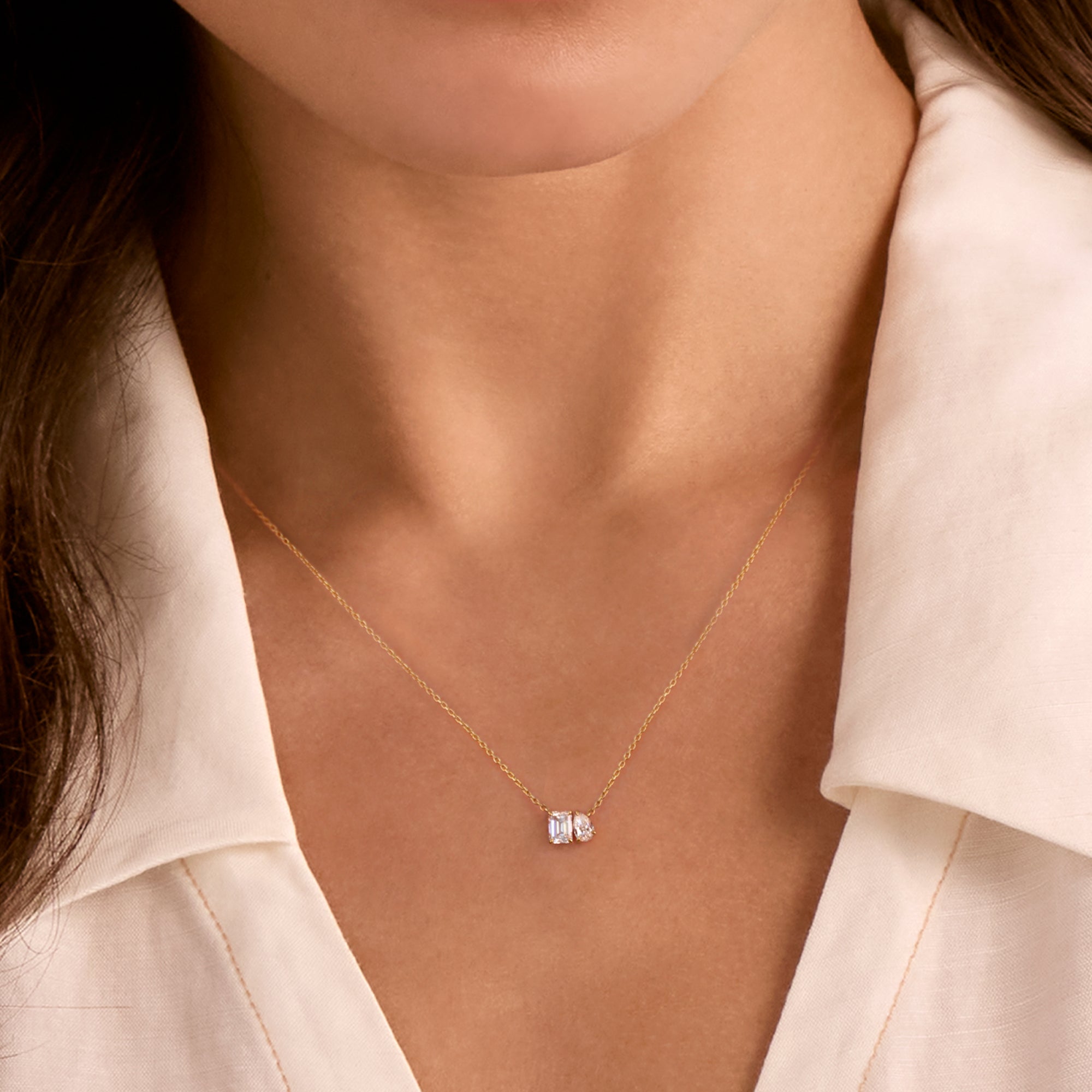 Shimansky 0.5 TCW Toi et Moi Diamond Necklace 14K Yellow Gold Model View