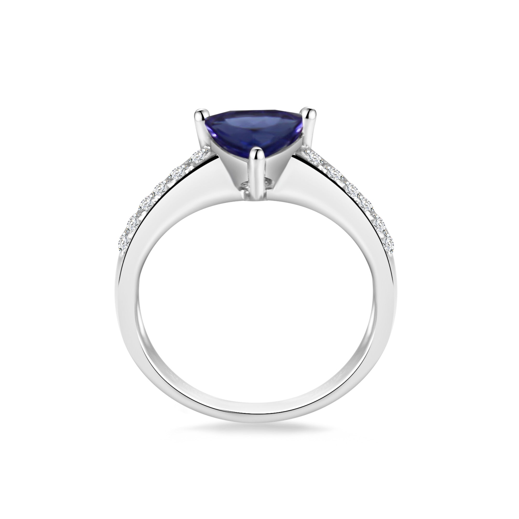 Shimansky 1.3 TCW Trilliant Tanzanite Pave Ring in 14K White Gold Side View