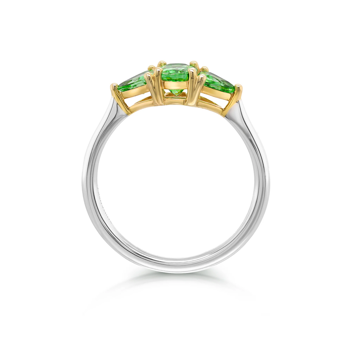 Shimansky 1.25 TCW Trilogy Tsavorite Ring in 14K White & Yellow Gold Side View