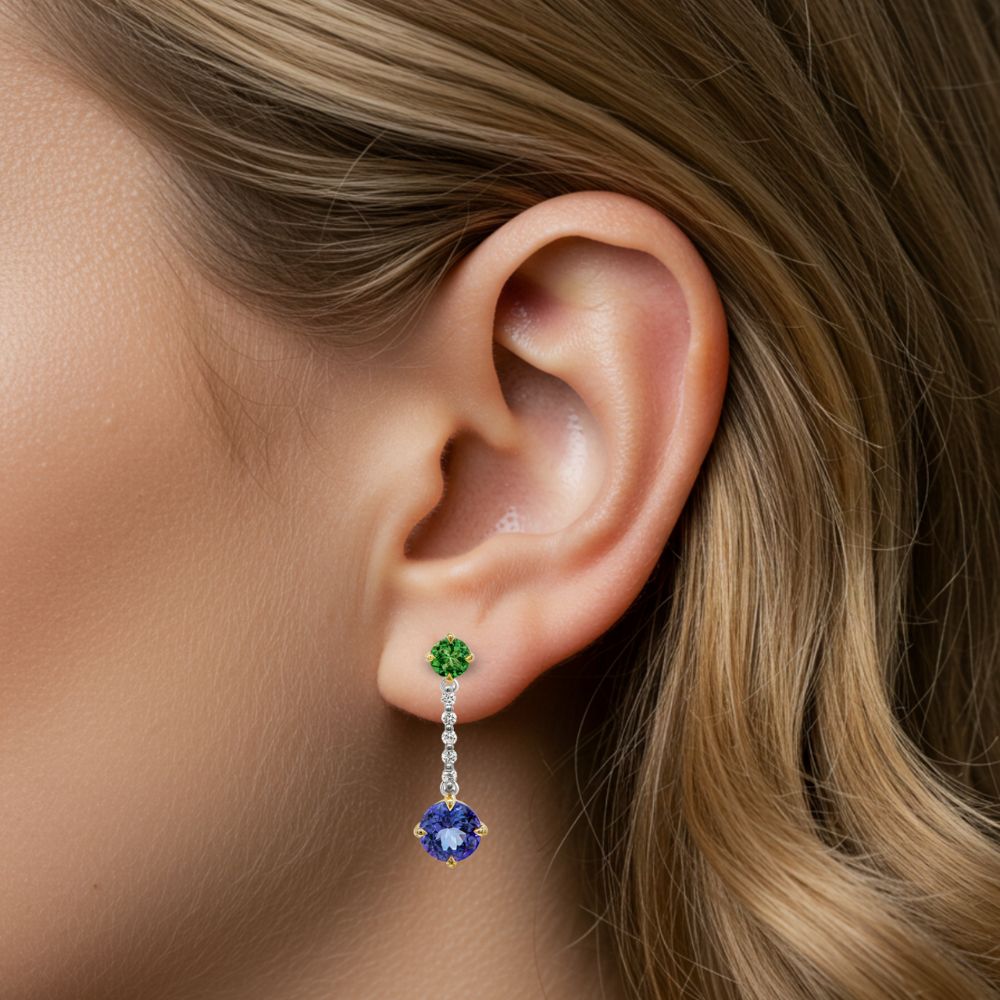 Tanzanite & Tsavorite Drop Earrings
