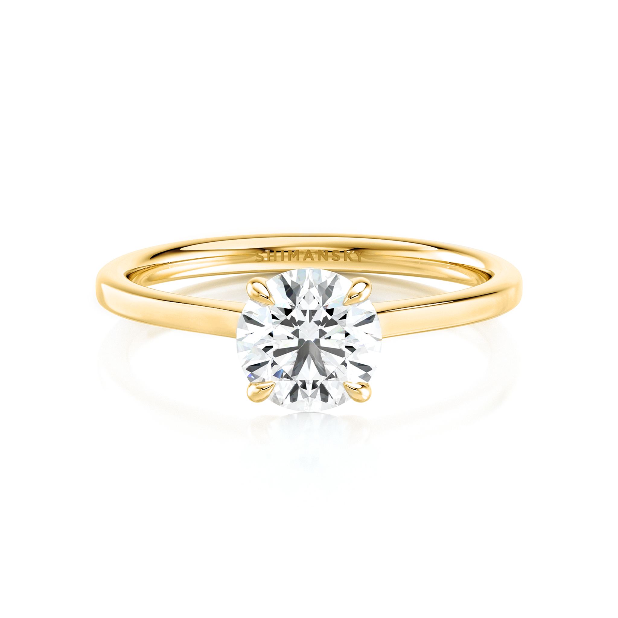 Shimansky 1ct Raised Victoria Solitaire Diamond Ring in 18K Yellow Gold Front View