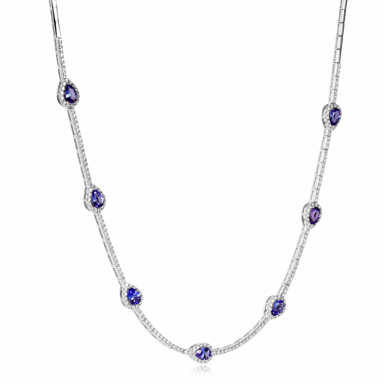 Shimansky 3 TCW Tanzanite Pear Halo Dress Neckpiece in 14K White Gold 3D View