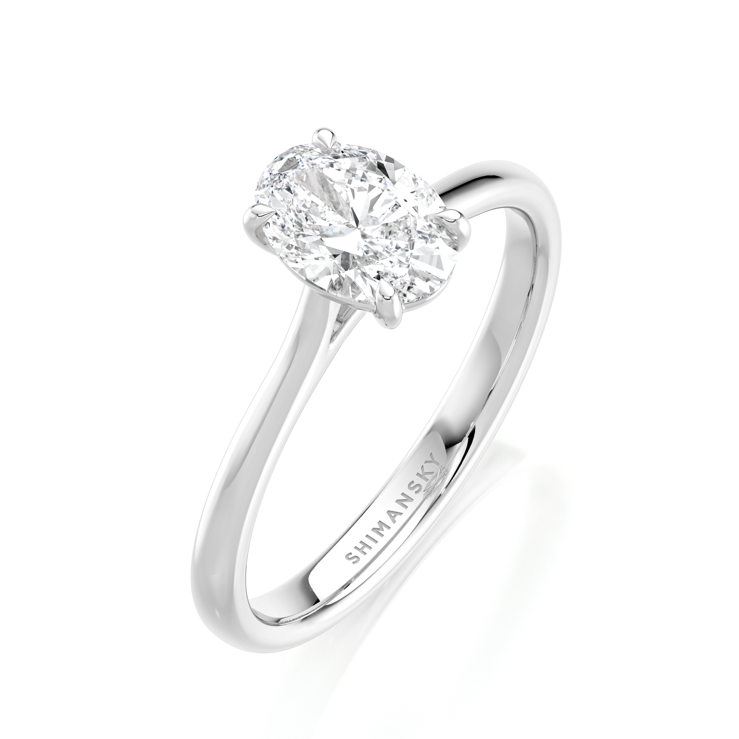 Shimansky 0.6ct Oval Solitaire Diamond Engagement Ring Platinum Platinum 3D View