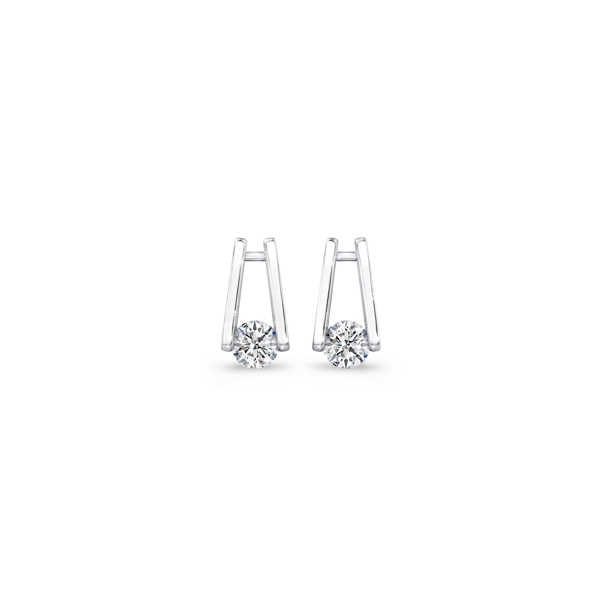 Millennium Classic Diamond Stud Earrings 0.50 Carat in 18K White Gold Front View