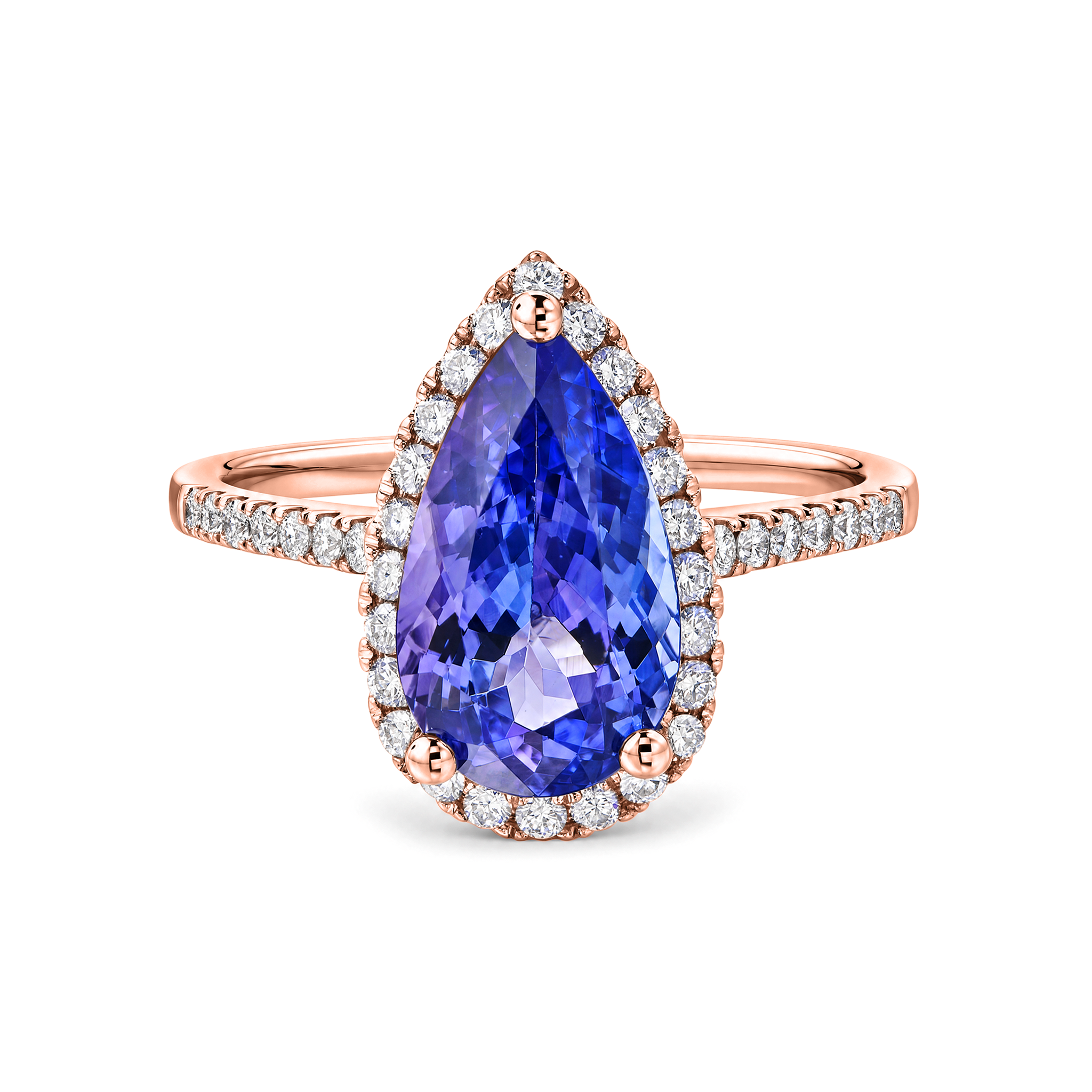 Microset Halo Pear Tanzanite Ring