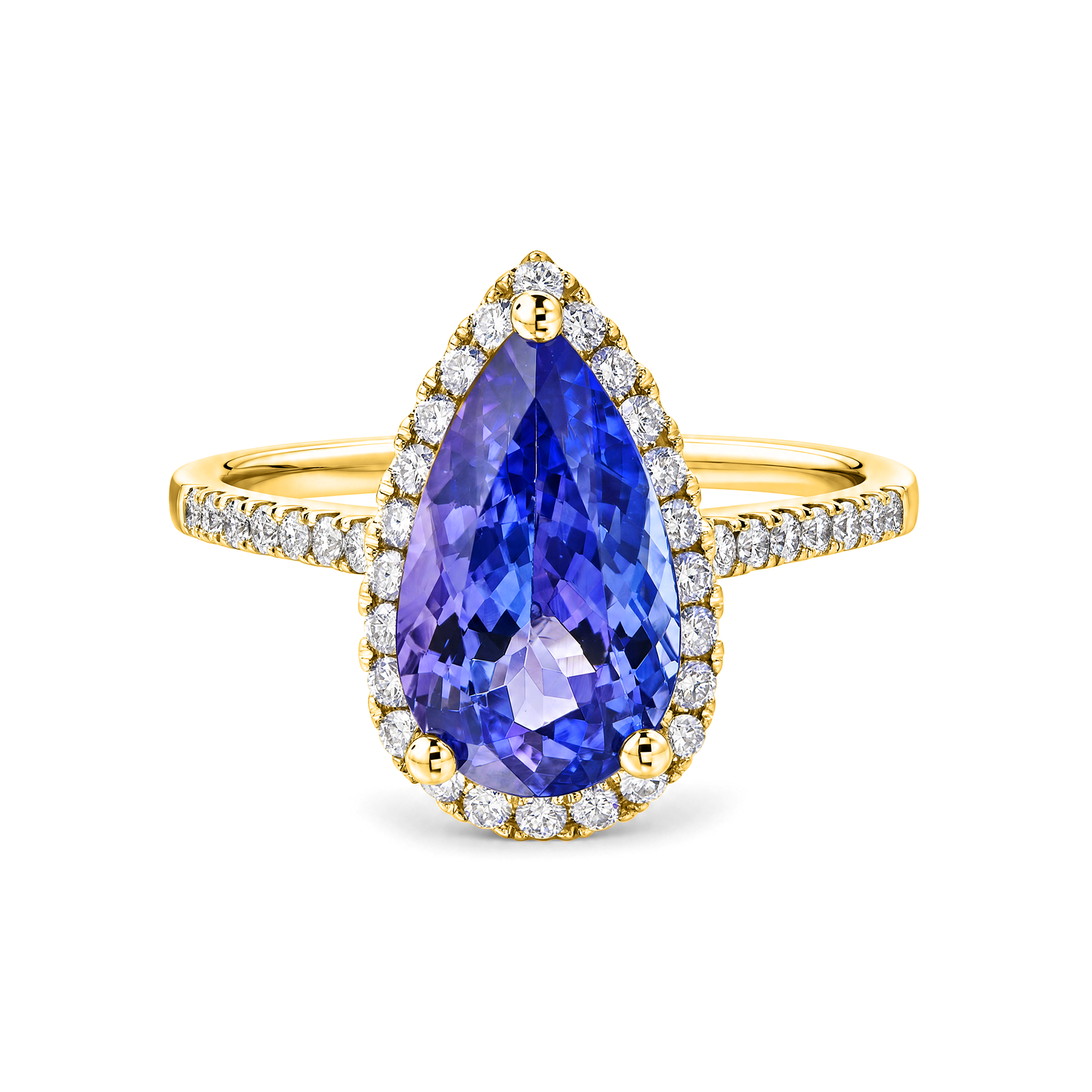 Microset Halo Pear Tanzanite Ring
