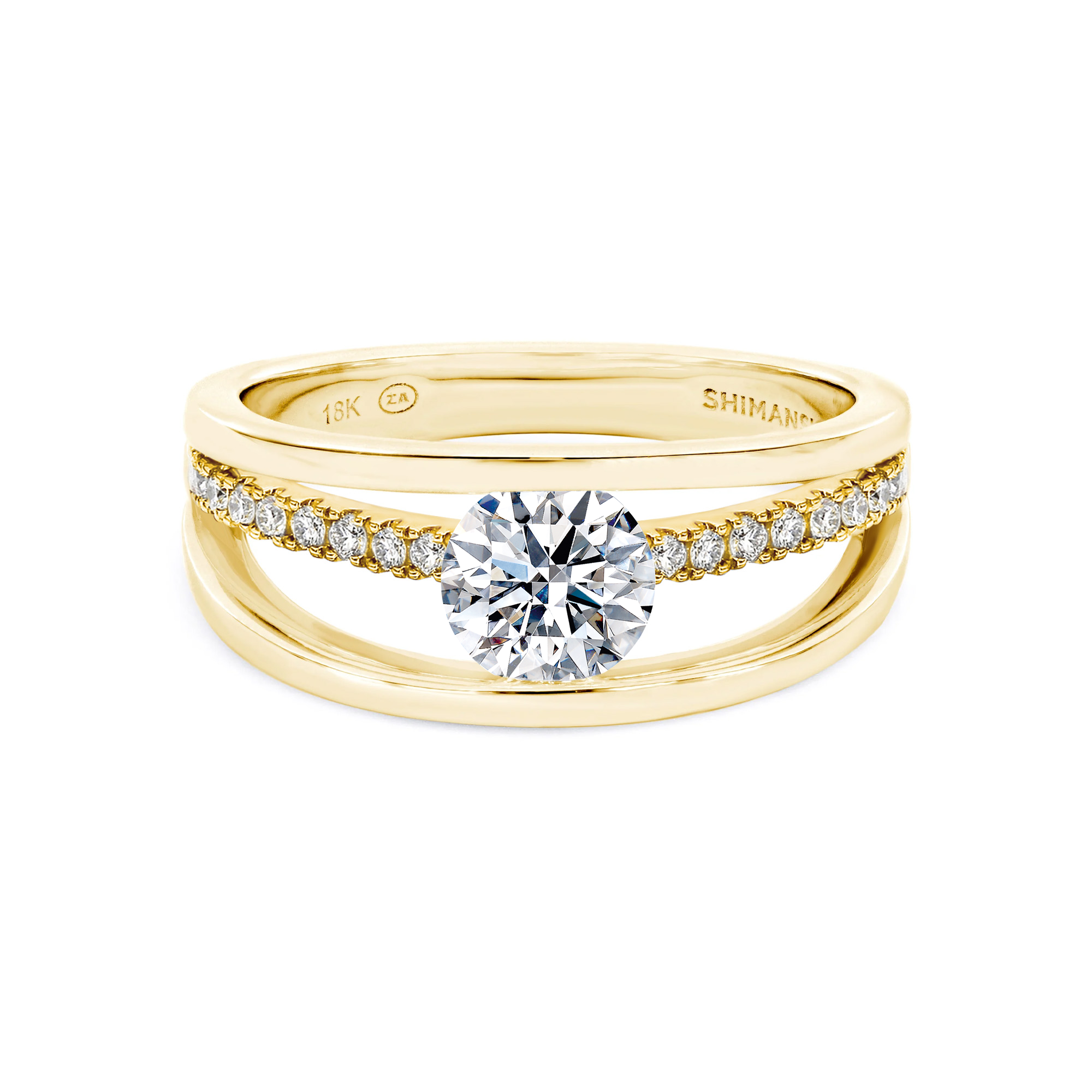 Shimansky 1.2 TCW Evolym Microset Eight Hearts Engagement Ring in 18K Gold Front View