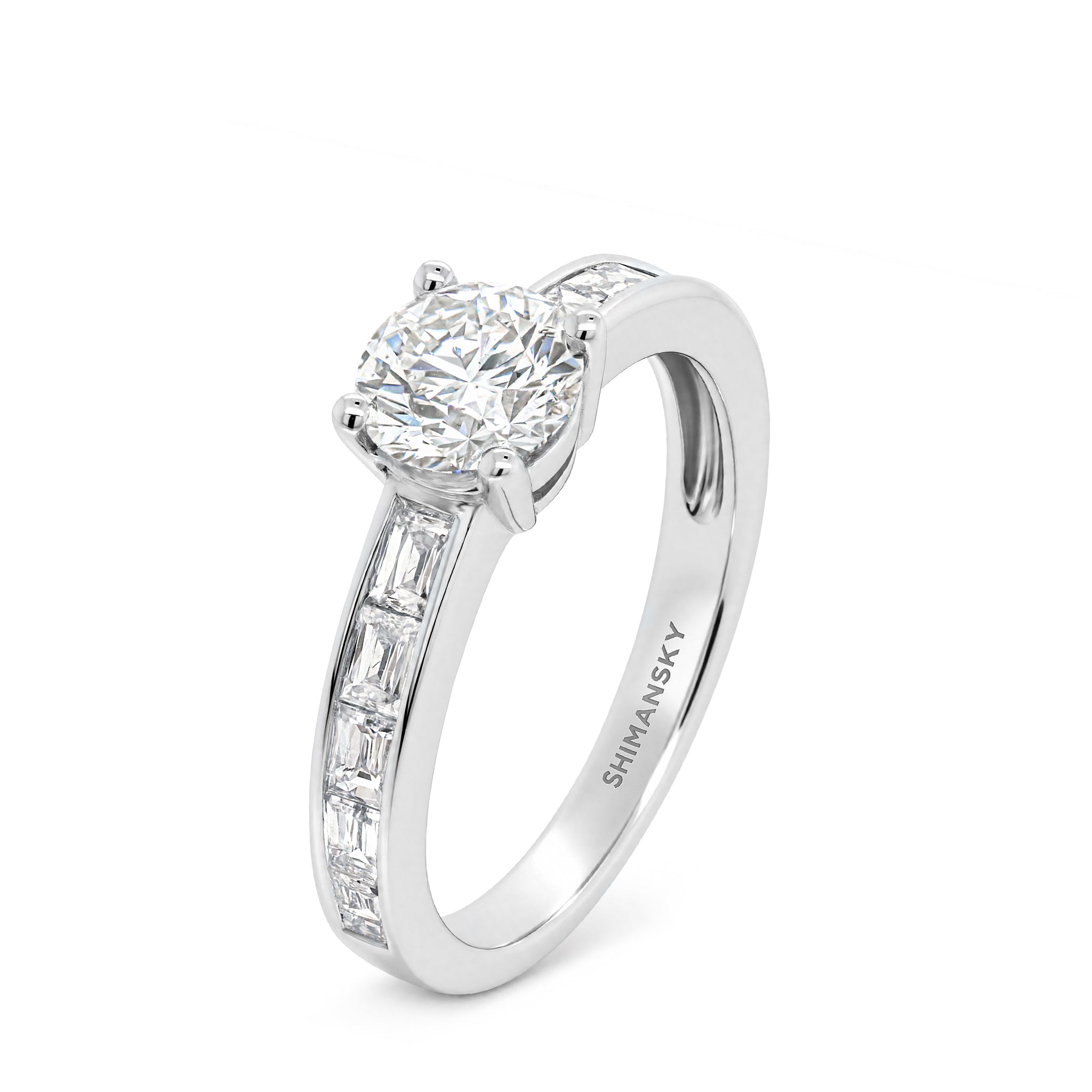 Shimansky 1.1 TCW Round Brilliant Diamond Side Stone Ring in 18K White Gold - 3D View