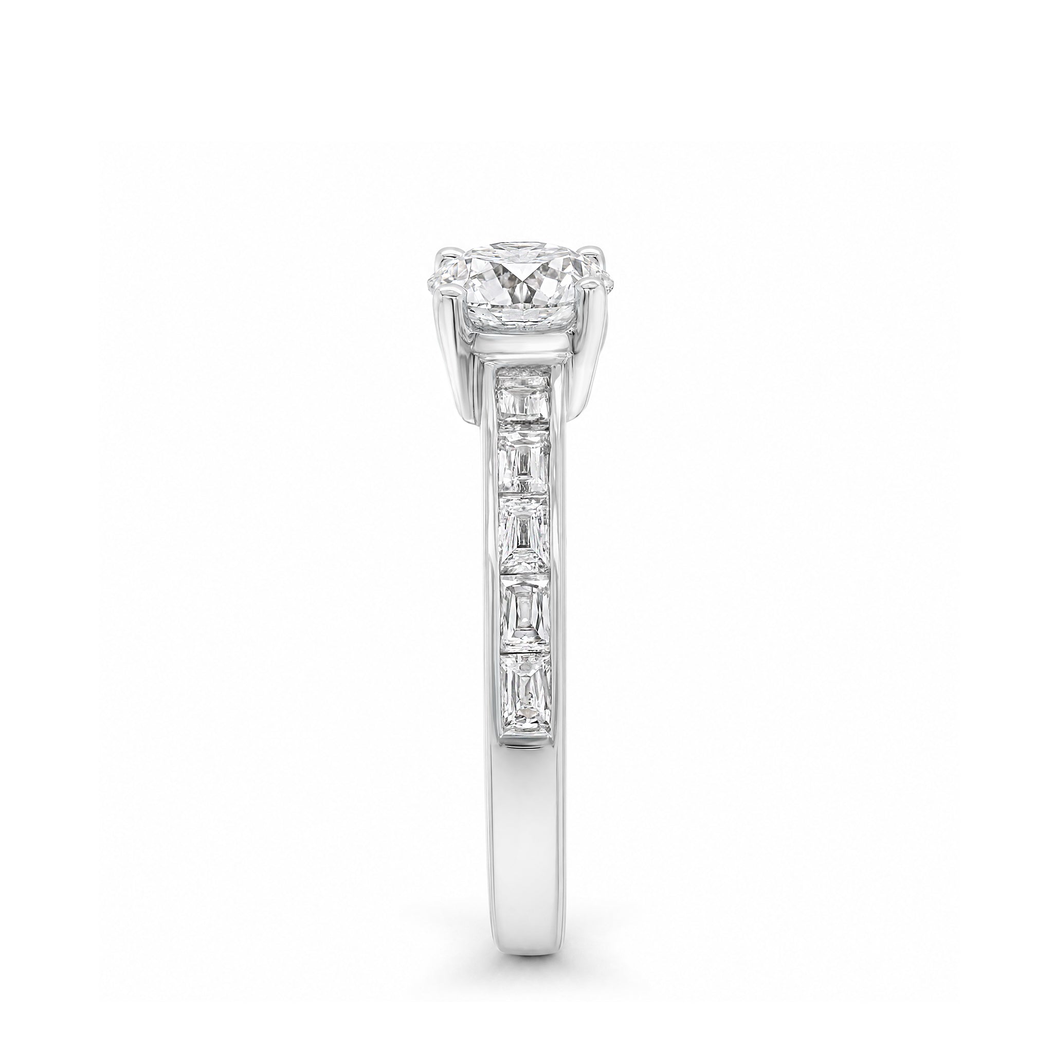 Shimansky 1.1 TCW Round Brilliant Diamond Side Stone Ring in 18K White Gold - Profile View