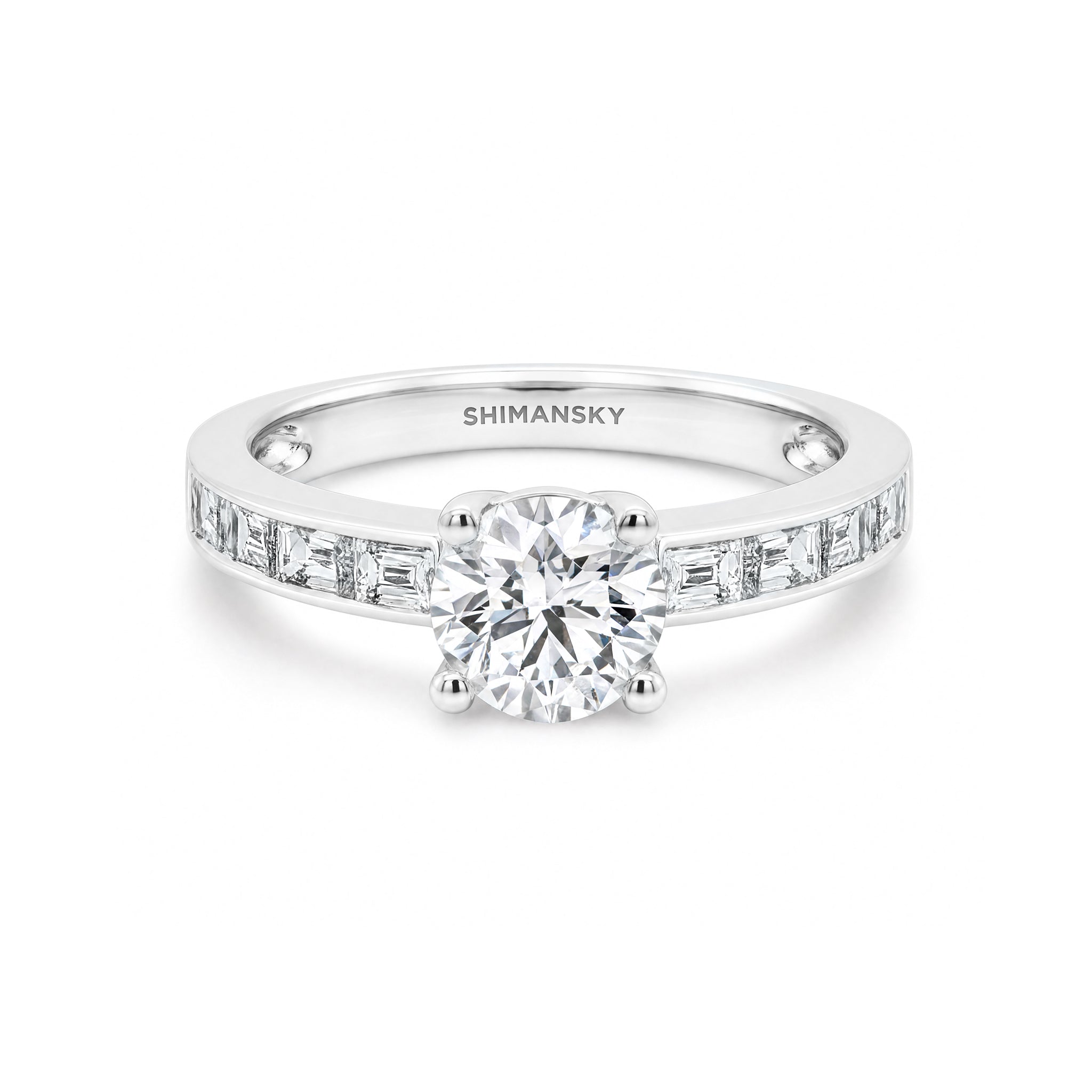 Shimansky 1.1 TCW Round Brilliant Diamond Side Stone Ring in 18K White Gold - Front View