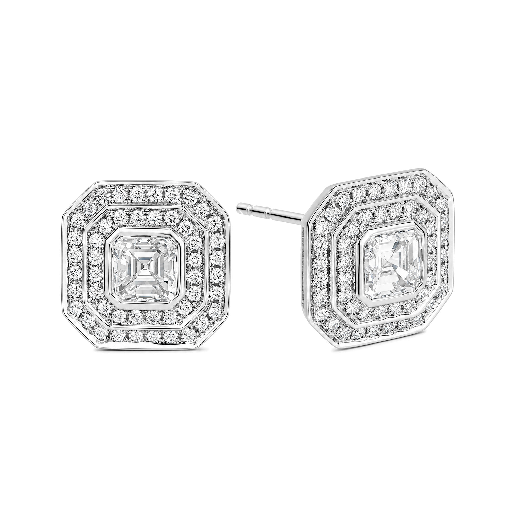 Square Emerald Diamond Halo Earrings