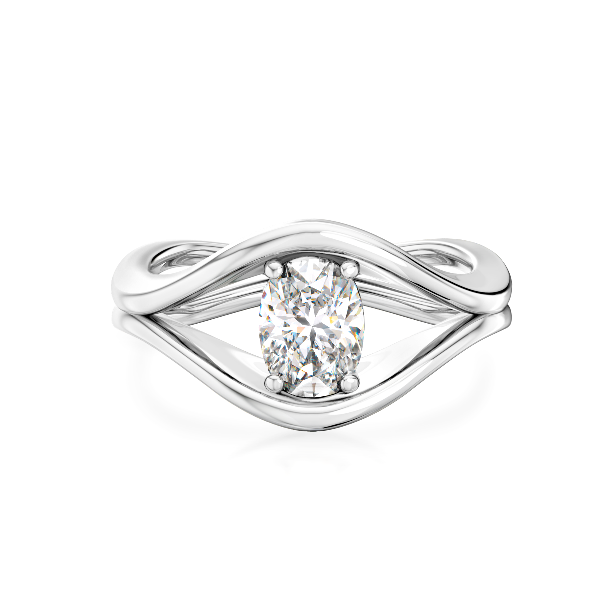 Shimansky 1ct Oval Silhouette Diamond Engagement Ring 18K White Gold Front View