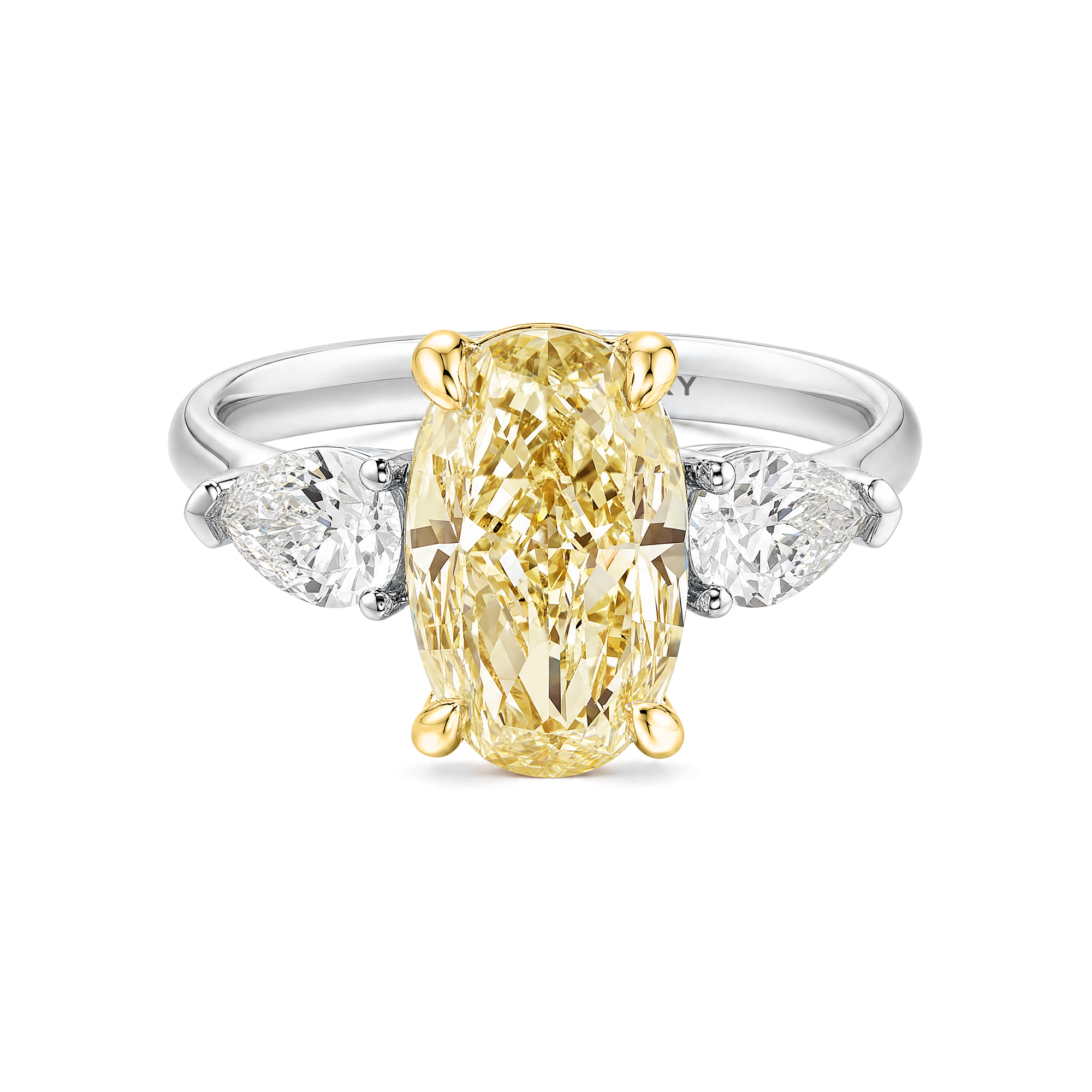 Oval Yellow Diamond Side Stones Ring