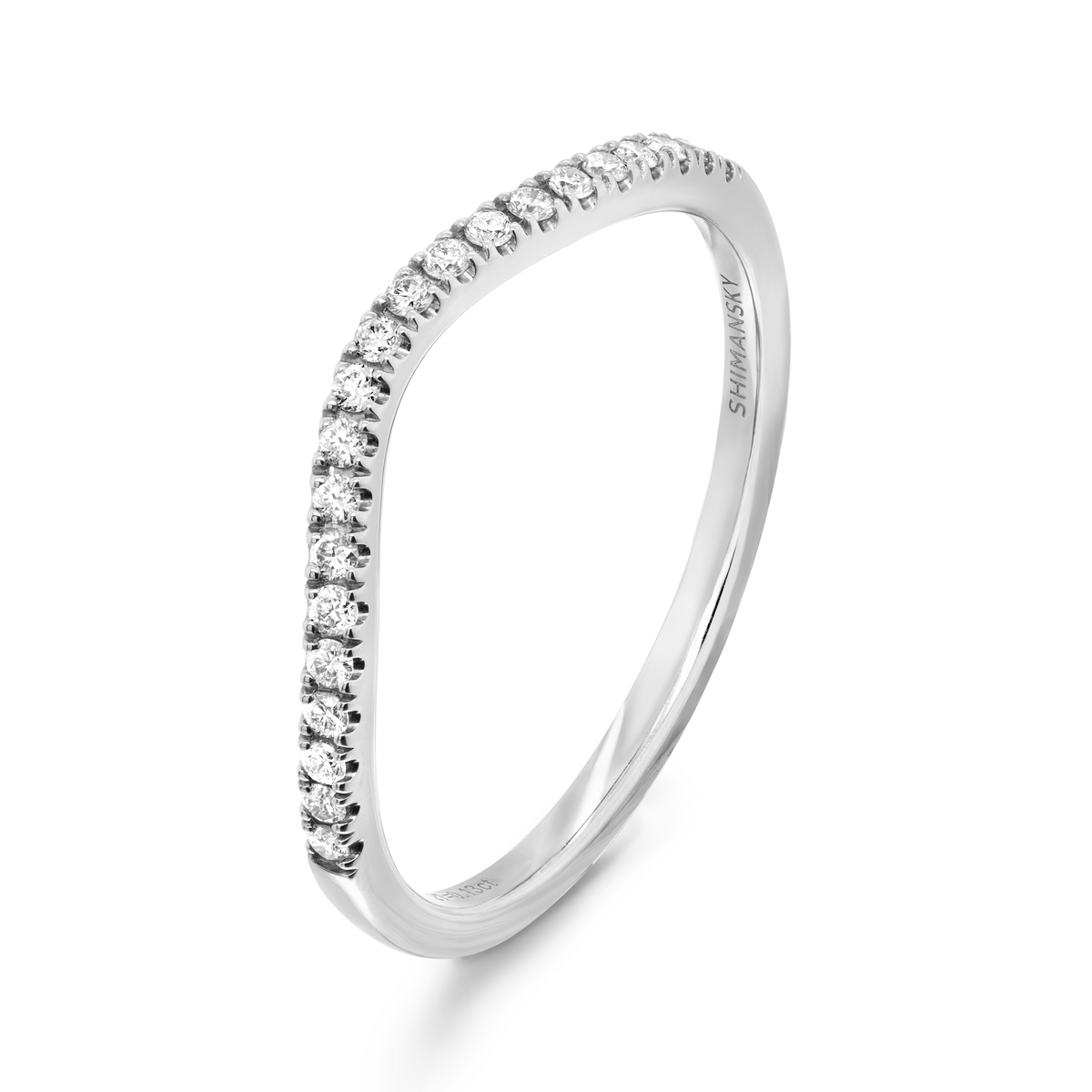 Shimansky 0.1 TCW Ladies Microset Curve Band 18K White Gold 3D view #Metal_White Gold