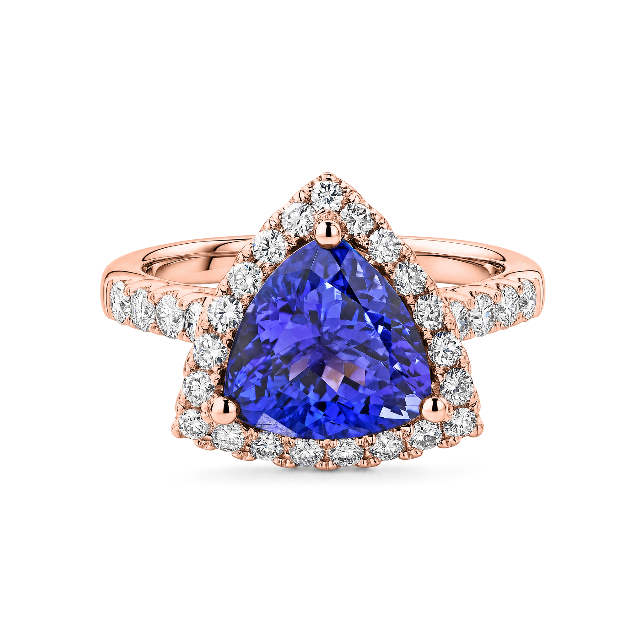 Trilliant Tanzanite Microset Halo Ring