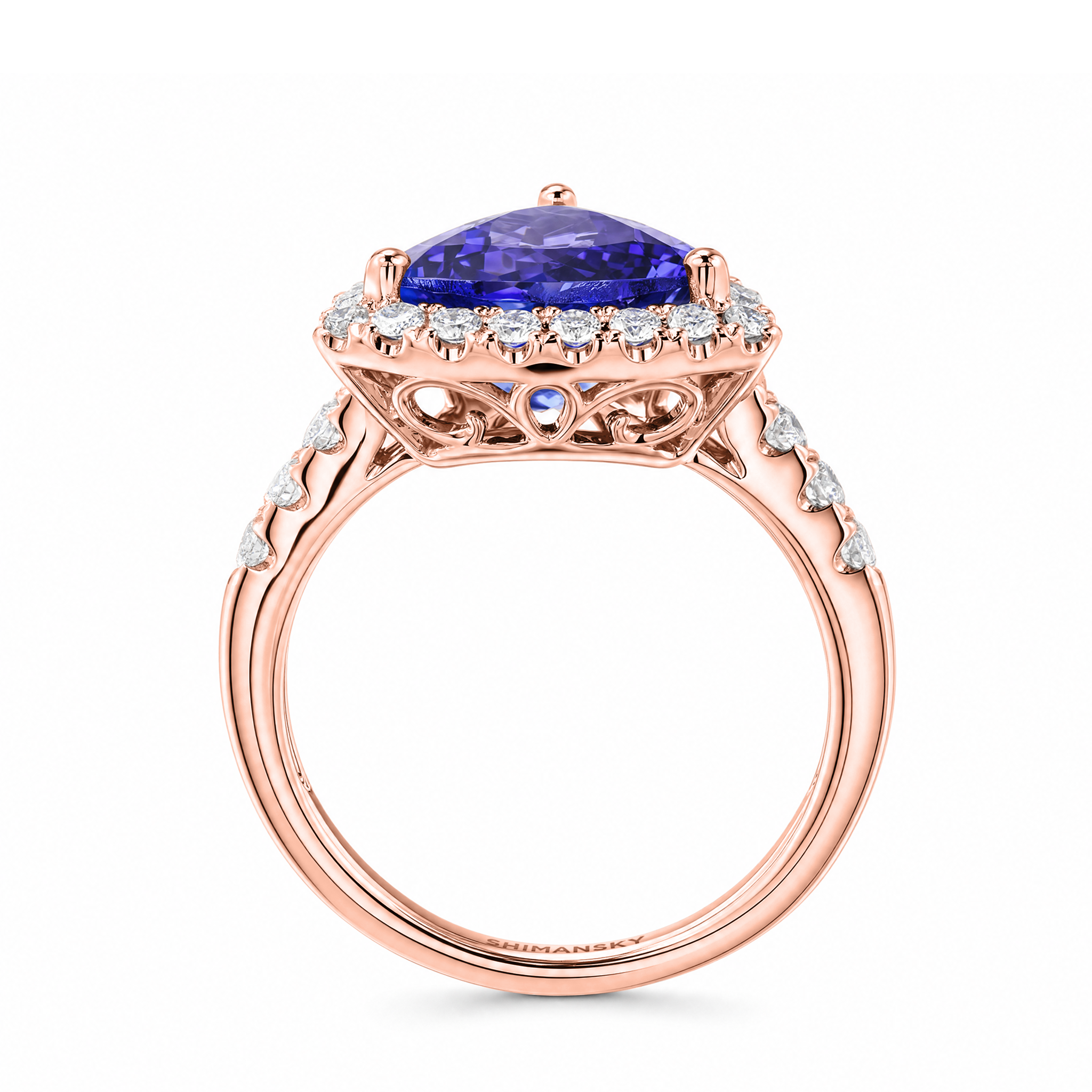 Trilliant Tanzanite Microset Halo Ring