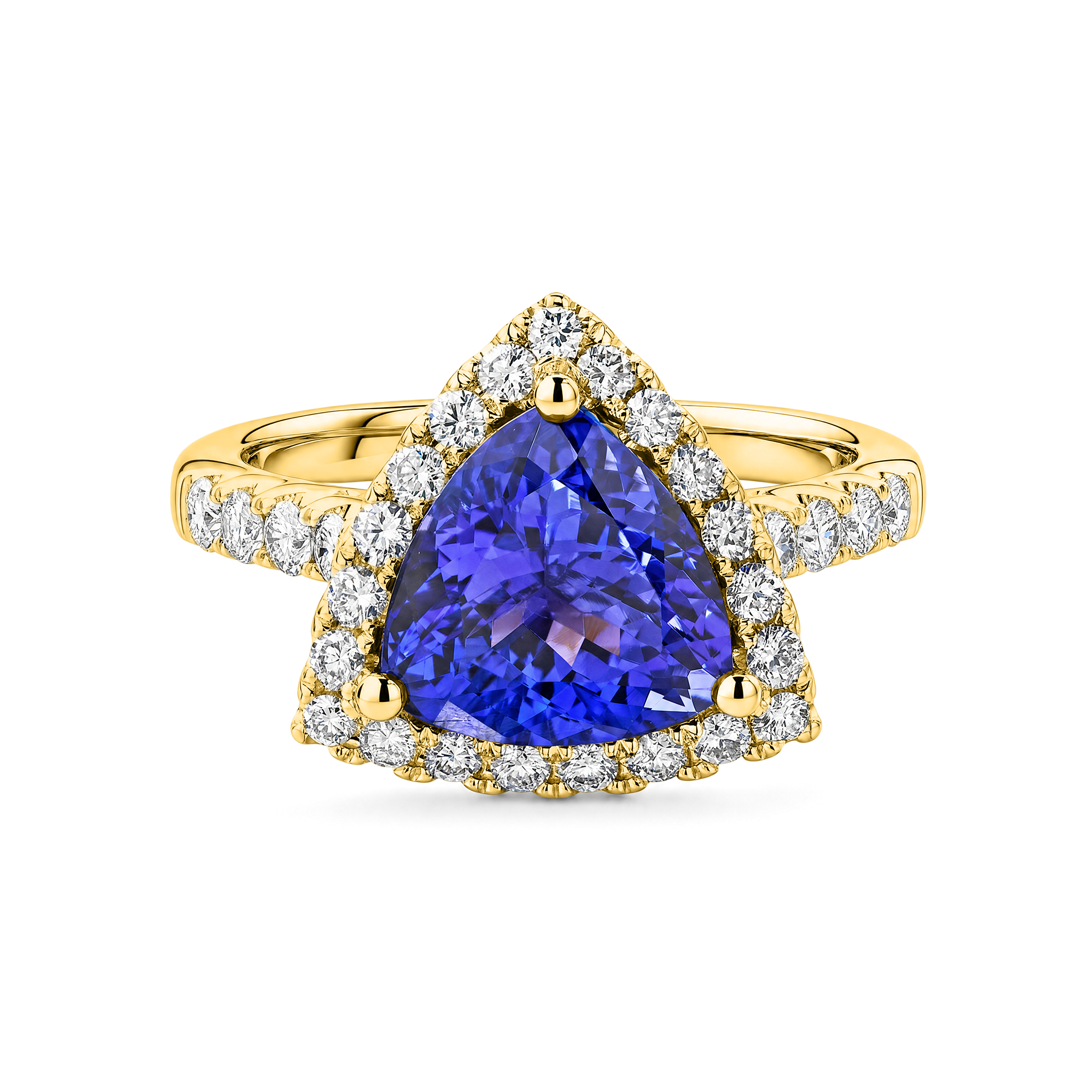 Trilliant Tanzanite Microset Halo Ring