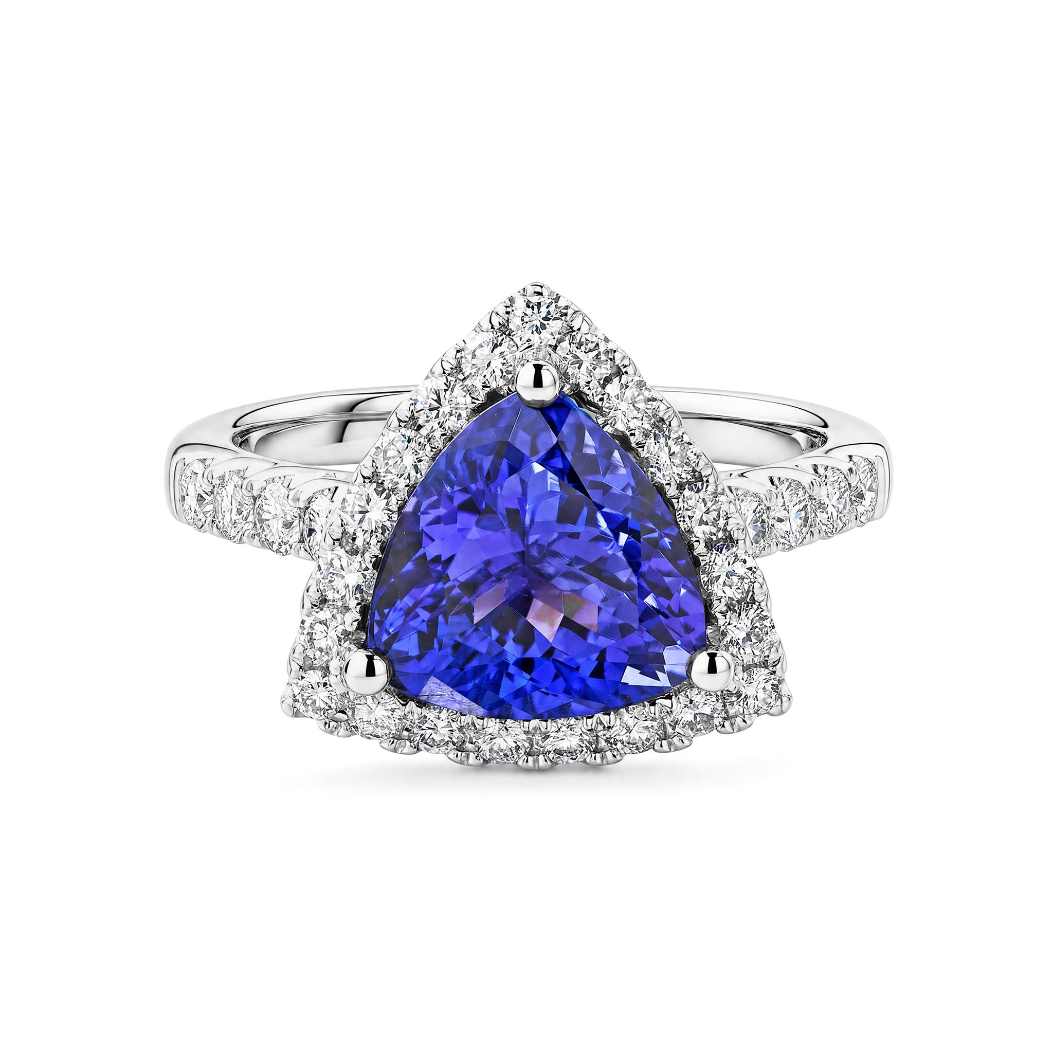 Trilliant Tanzanite Microset Halo Ring