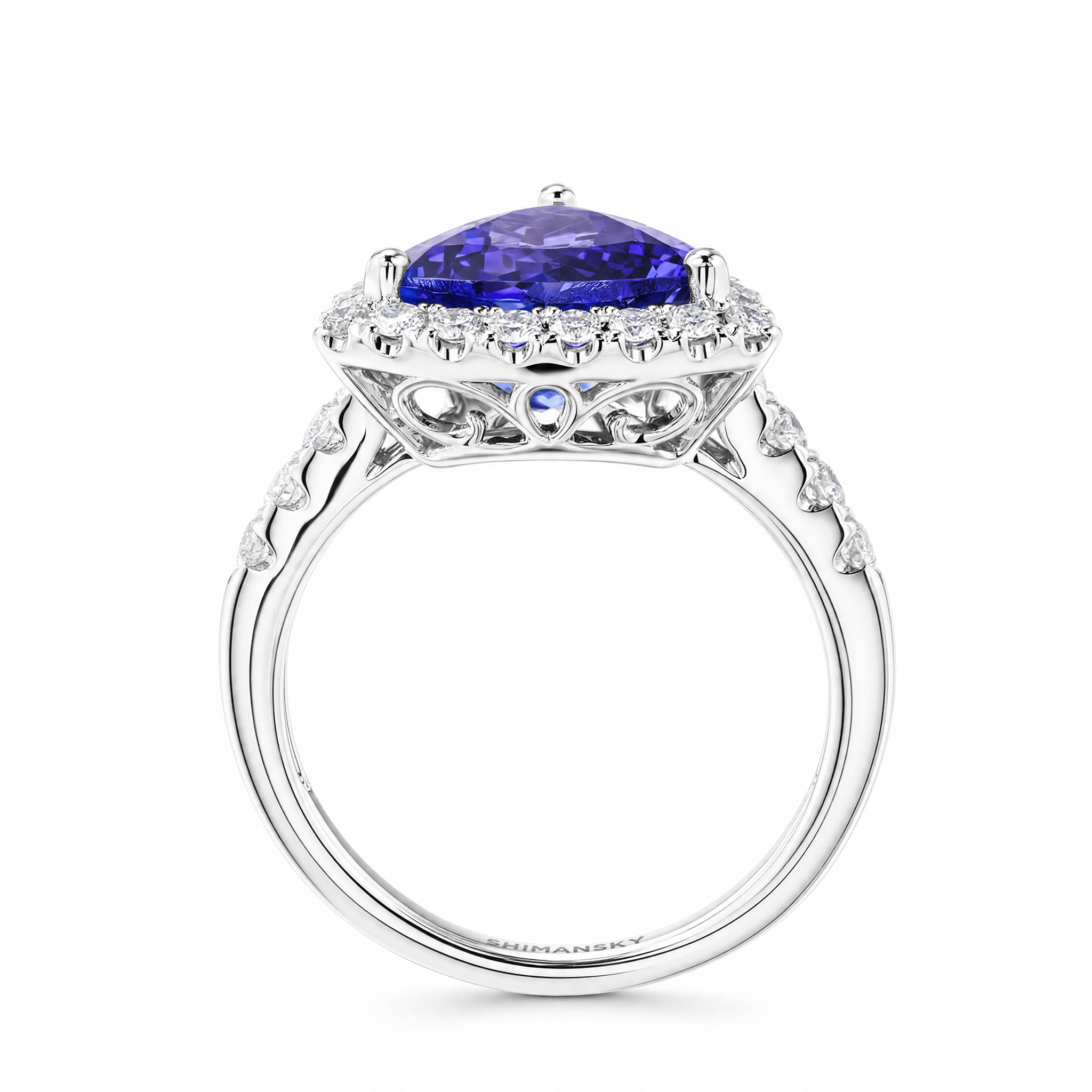 Trilliant Tanzanite Microset Halo Ring