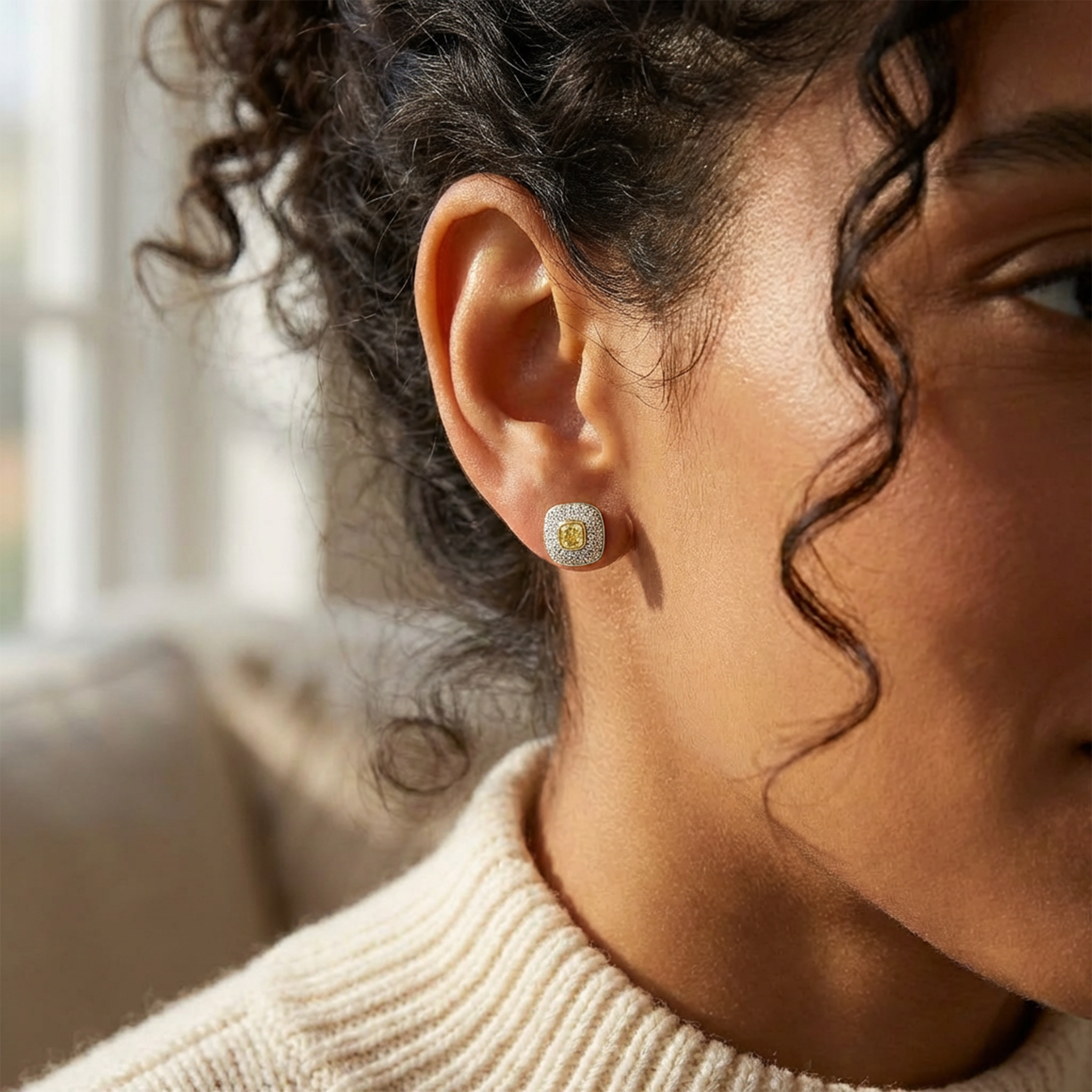 Yellow Diamond Halo Earrings
