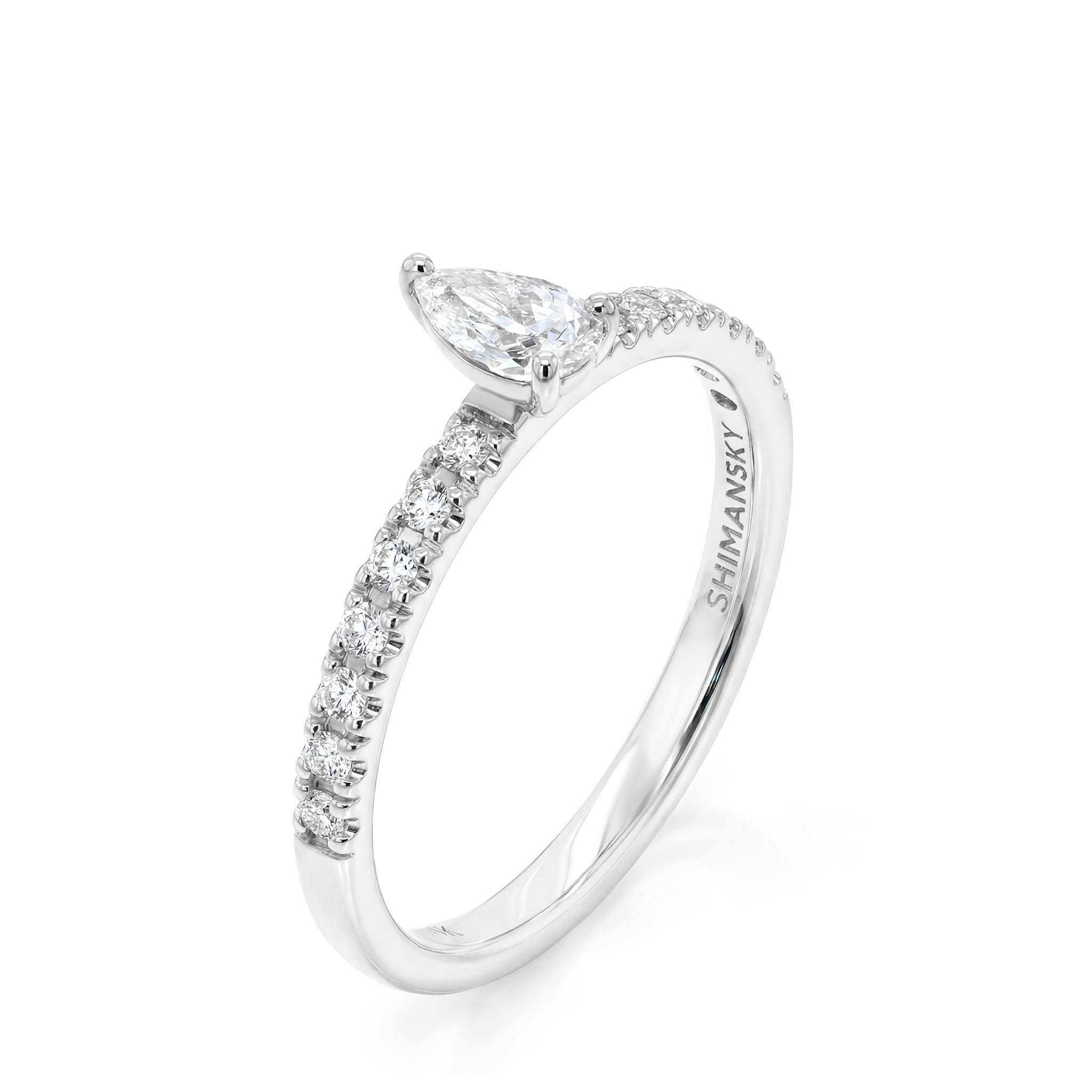 Shimansky 0.3ct Pear Microset Diamond Ring in 18K White Gold 3D View