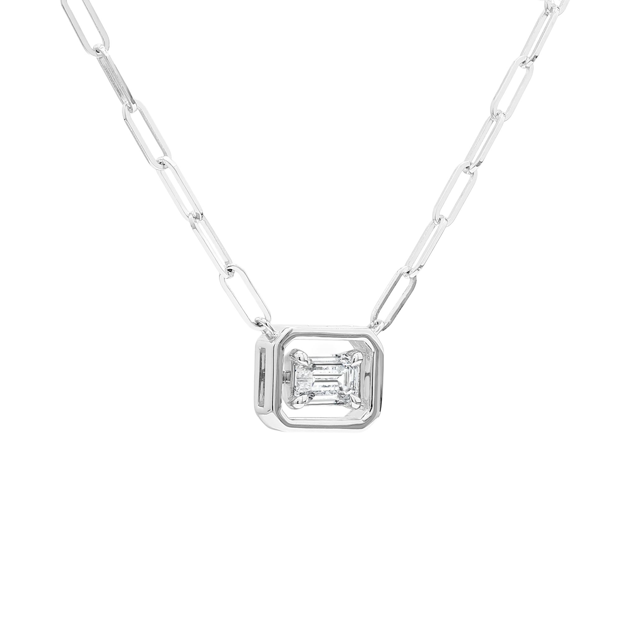 Colar solitário de diamante esmeralda Saturno